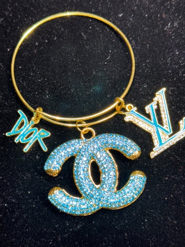 Turquoise/Aquamarine & Gold Charm Bangle