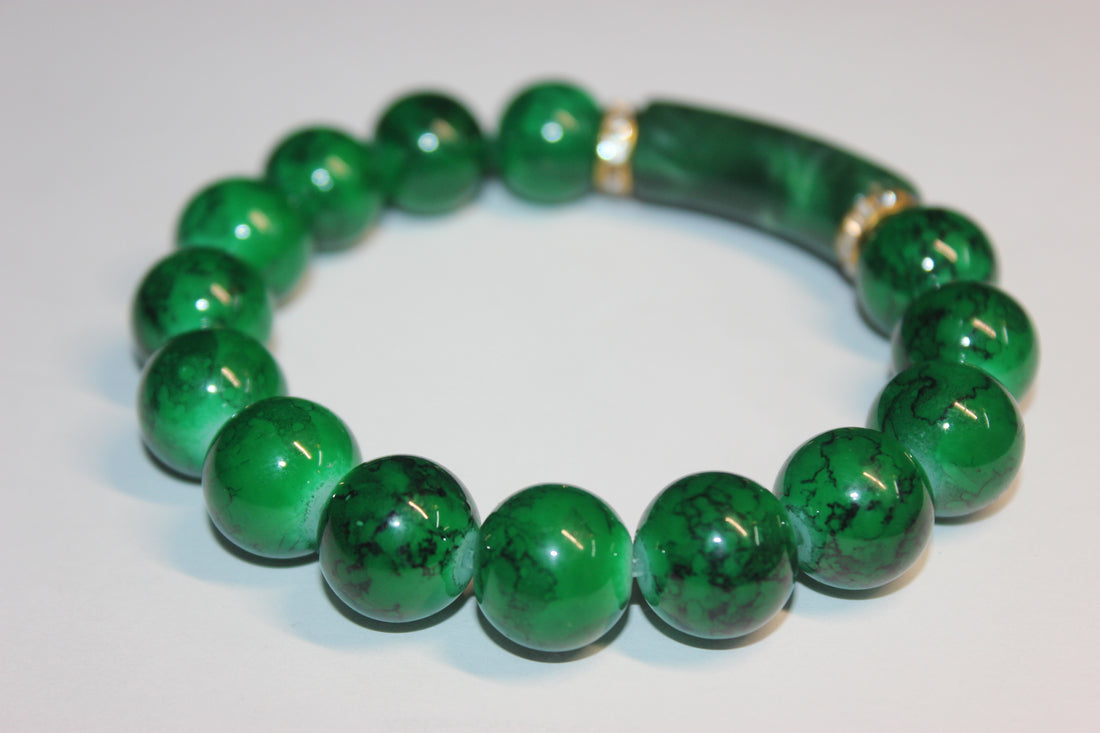 Shades Of Green w/ Gold BOBCAT Beaded Bracelet
