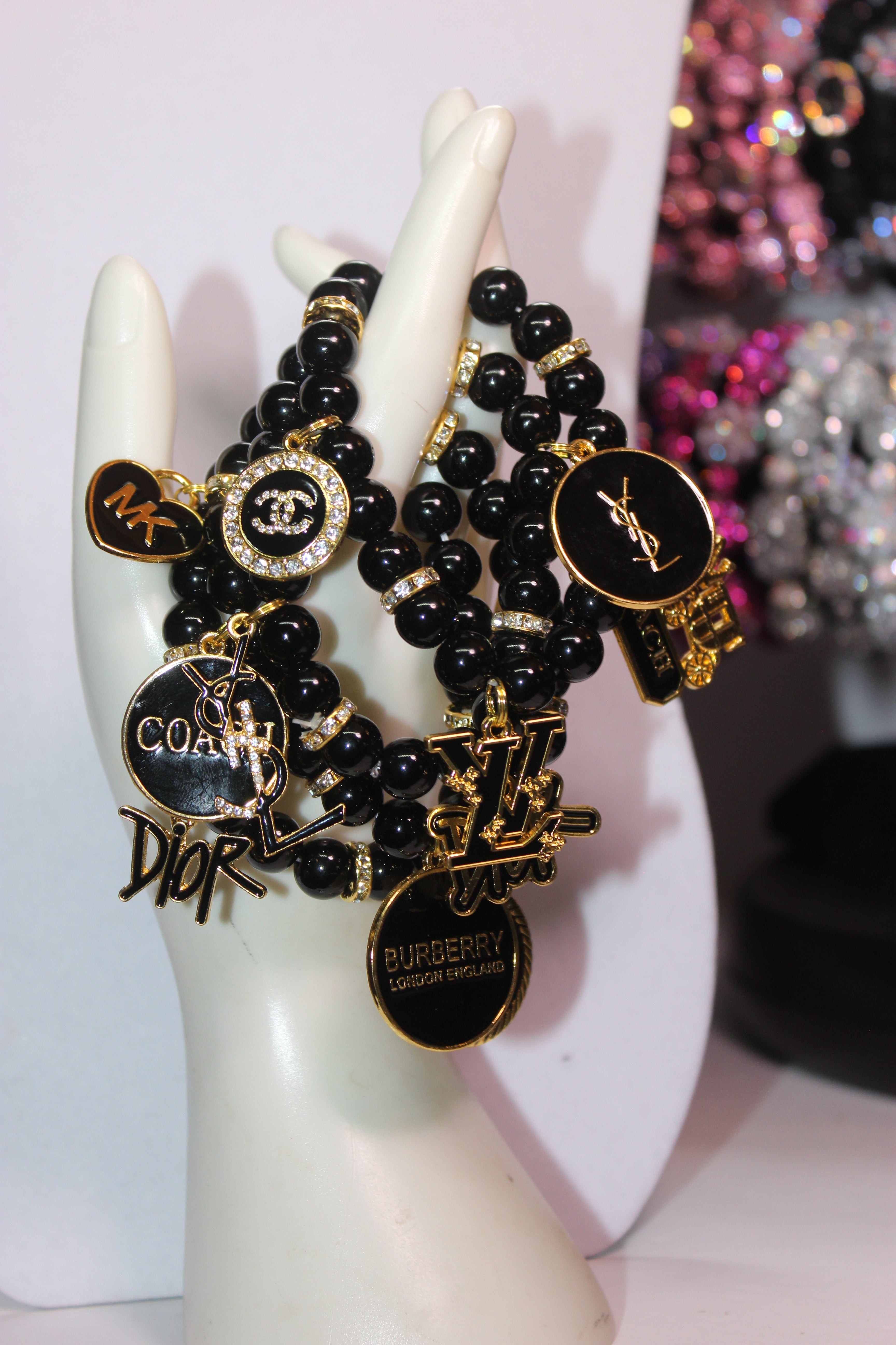 Black & Gold 4 Piece Charm Bracelet Set