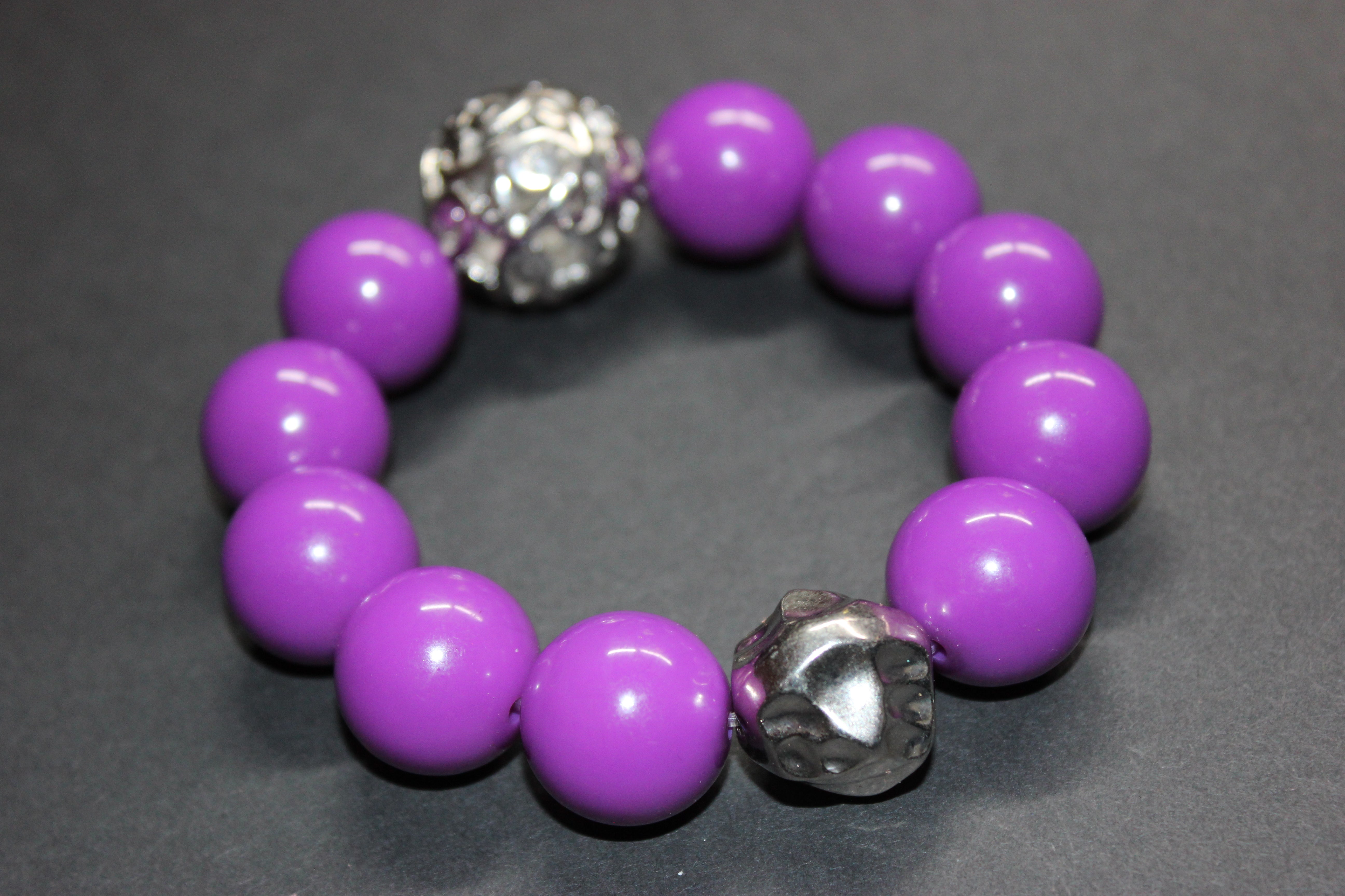 Plum/Purple w/ Silver Large Beaded Bracelet