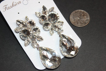 Clip On Clear Crystal Pineapple Drop Earrings