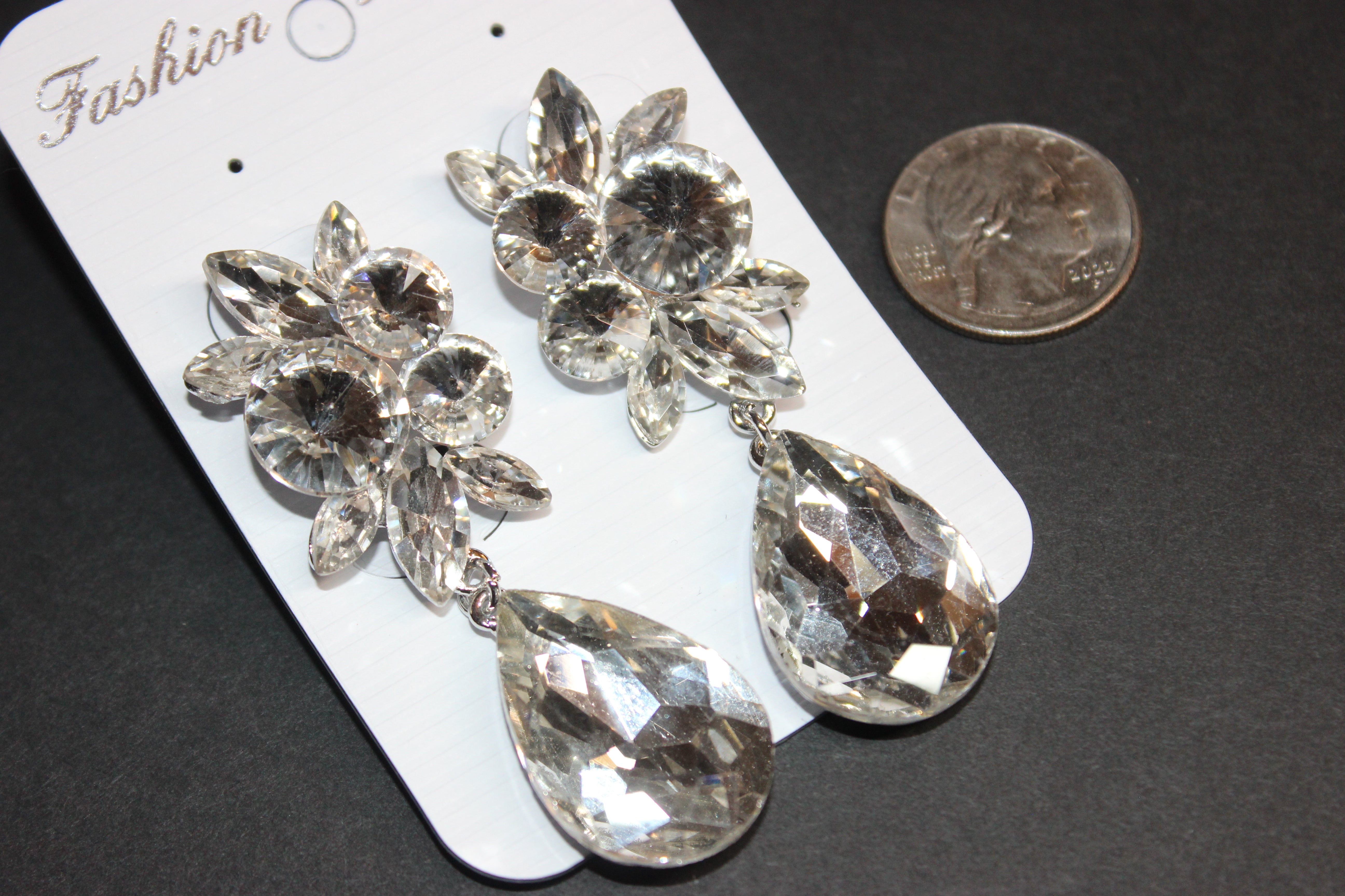 Clip On Clear Crystal Pineapple Drop Earrings