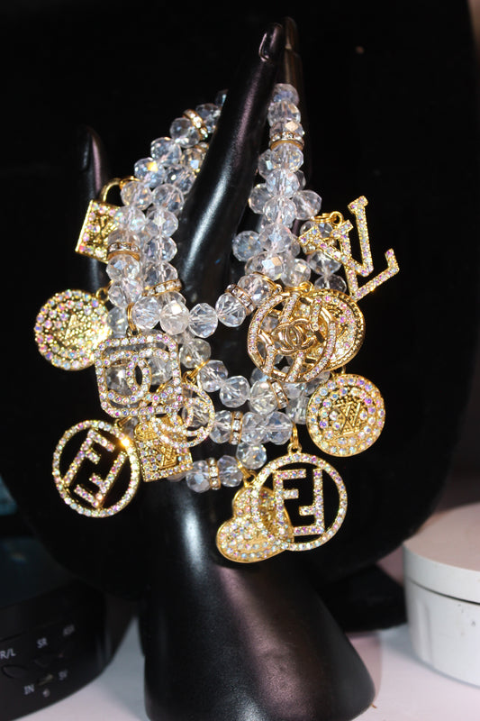 4 Piece Iridescent & Gold Crystal Charm Bracelet Set