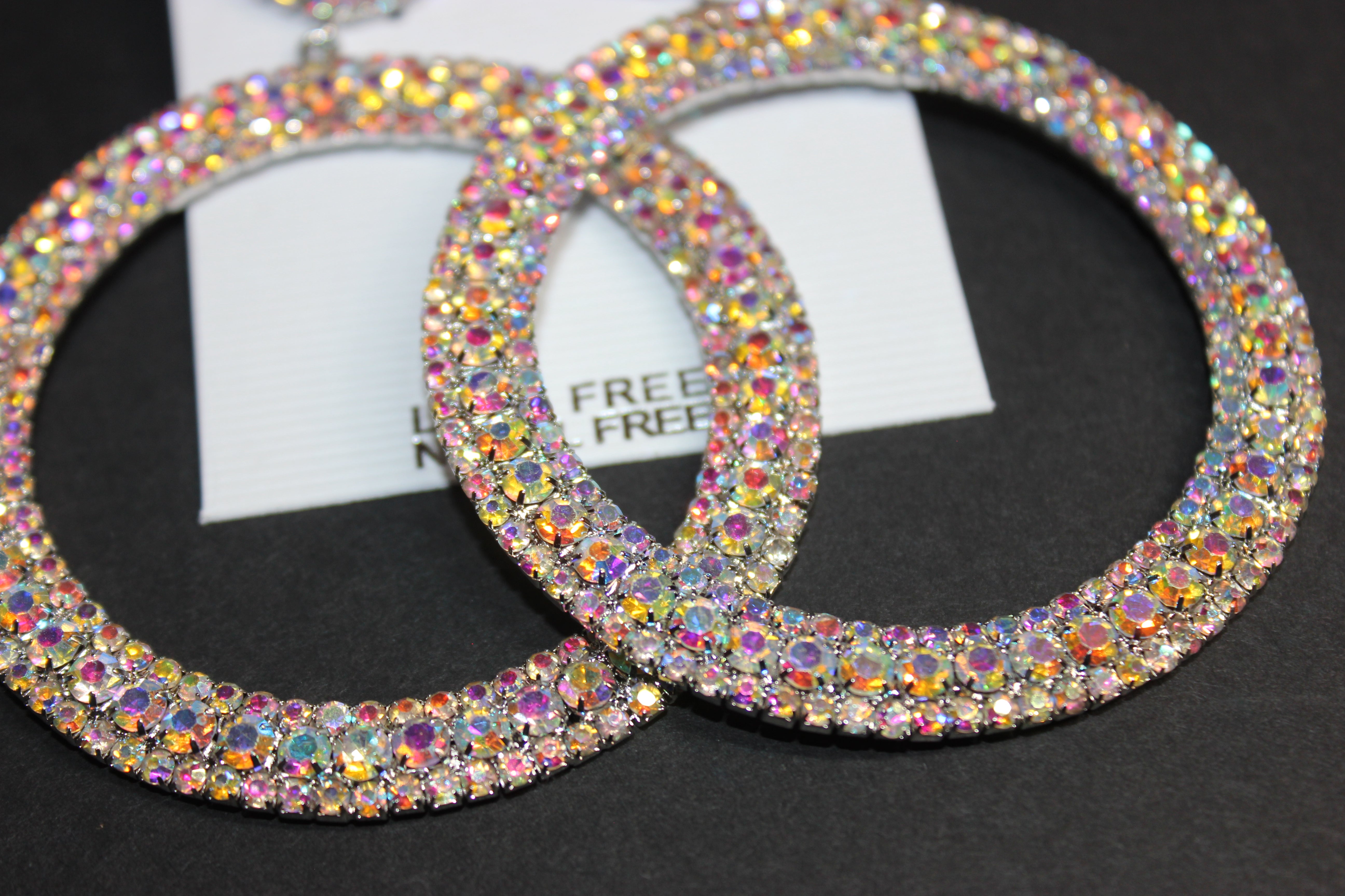 Iridescent Set In Silver Hoop Earrings