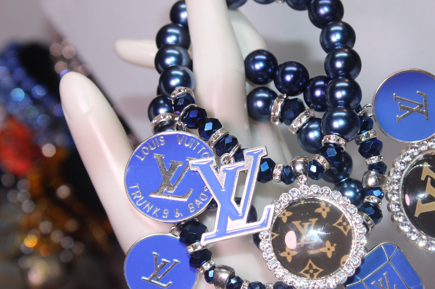 3 Piece Blue Pearl Charm Set