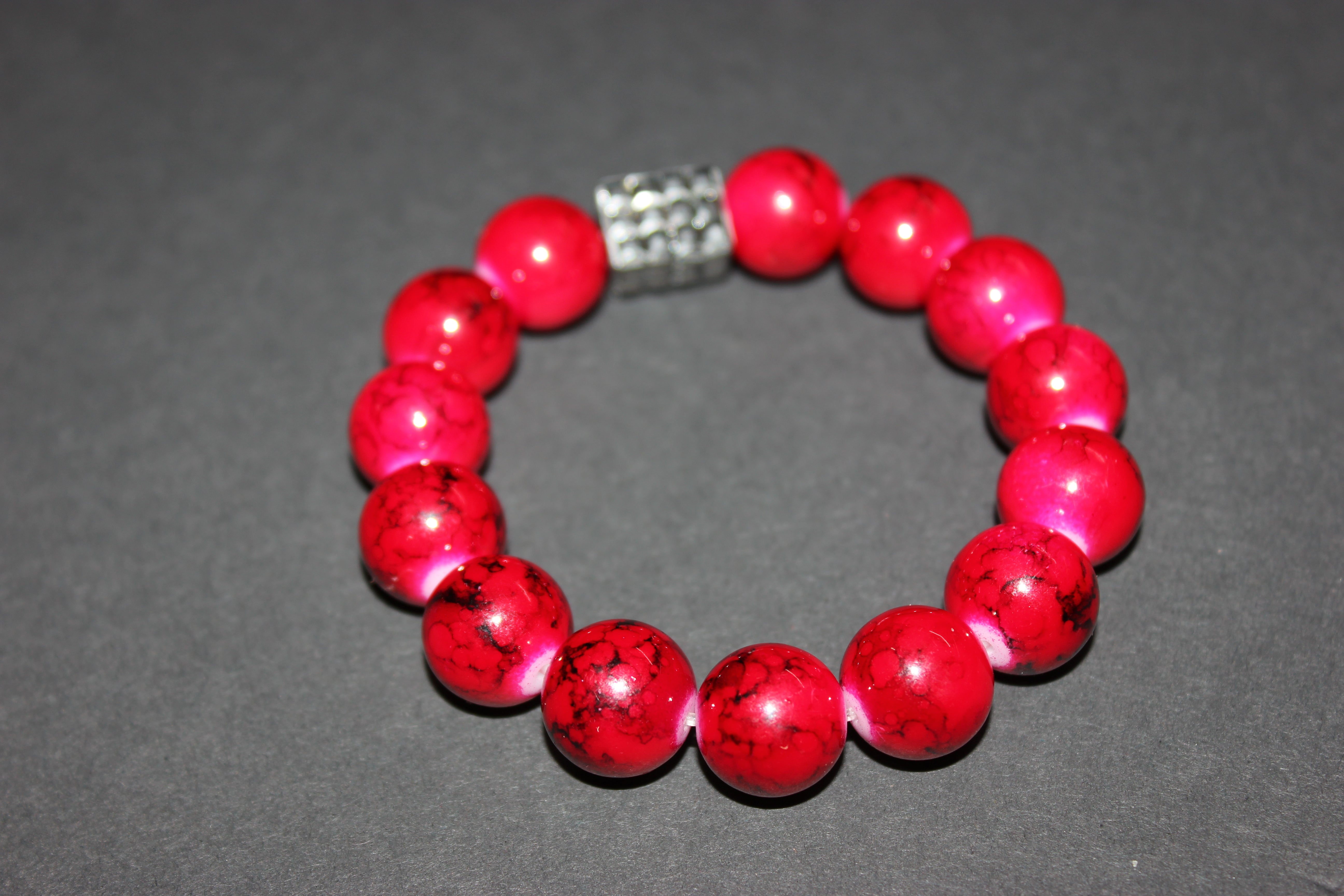 Red & Gun Metal Beaded Bracelet
