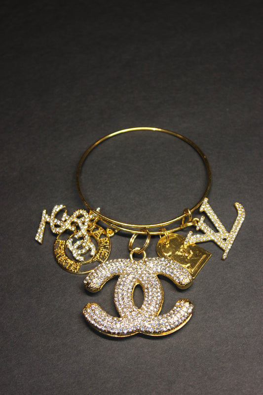 5 Charm Gold Bangle Bracelet