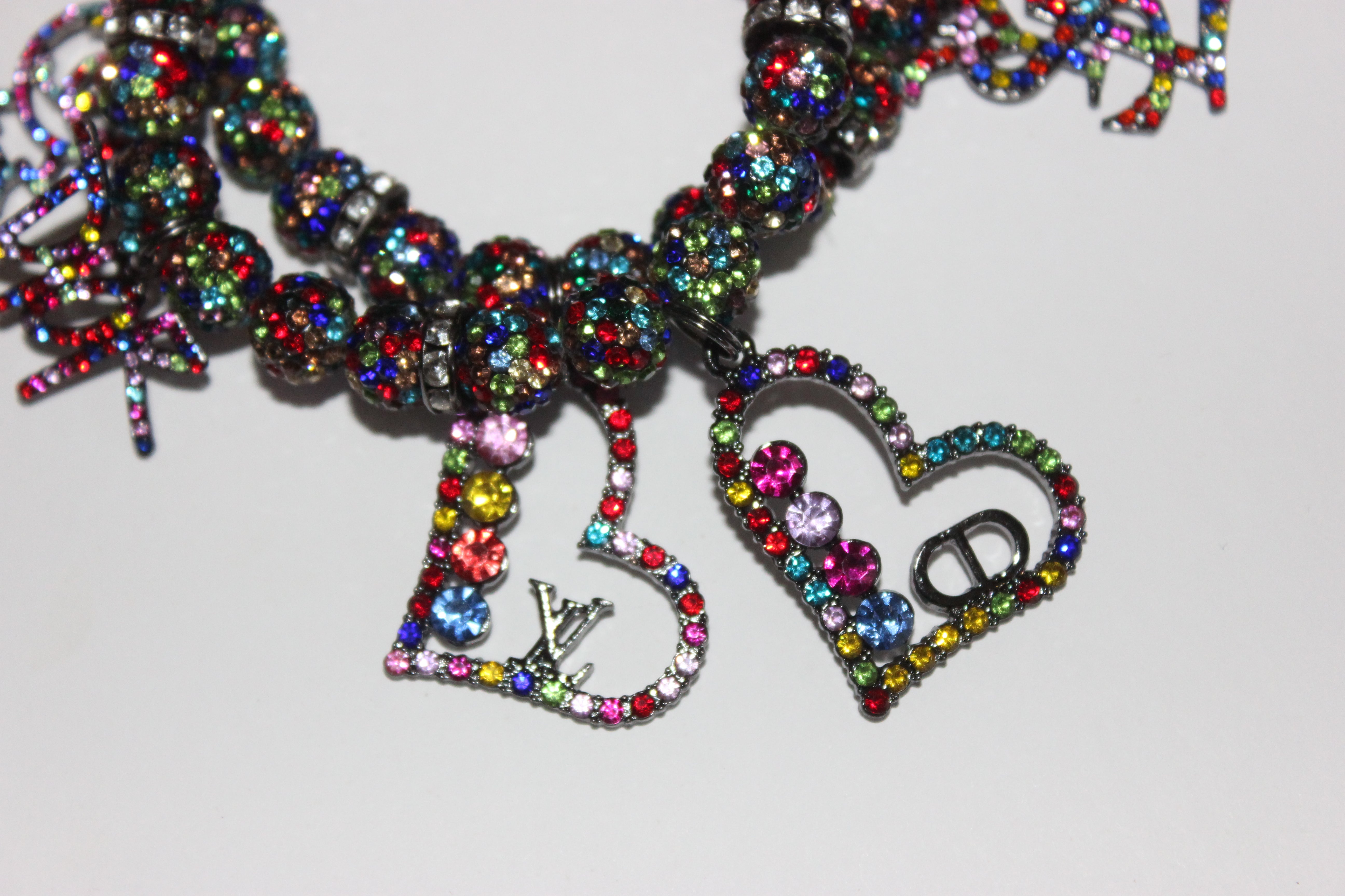 Multicolored Rhinestone 2 Piece Charm Bracelet Set