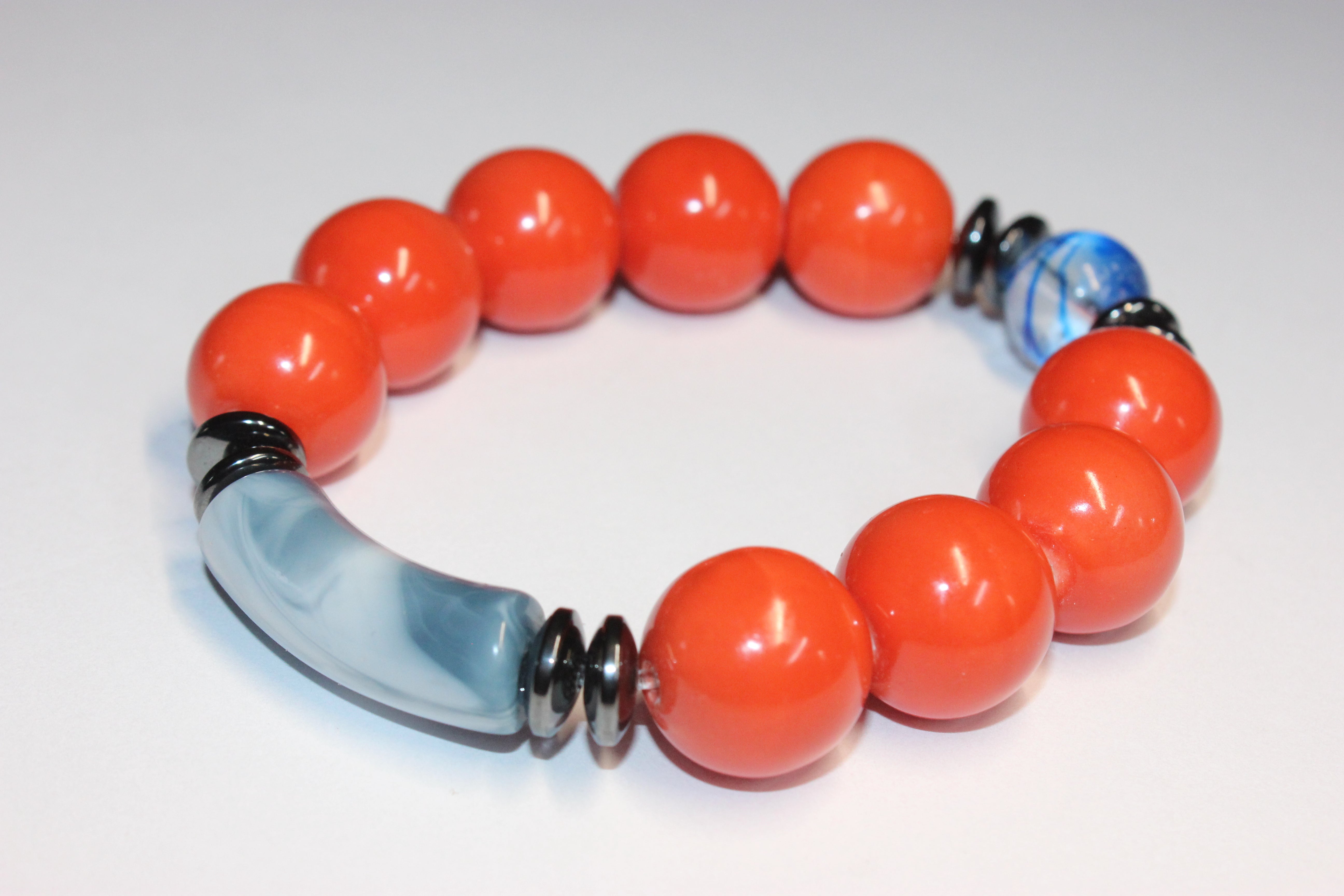 Orange & Blue Beaded Bracelet
