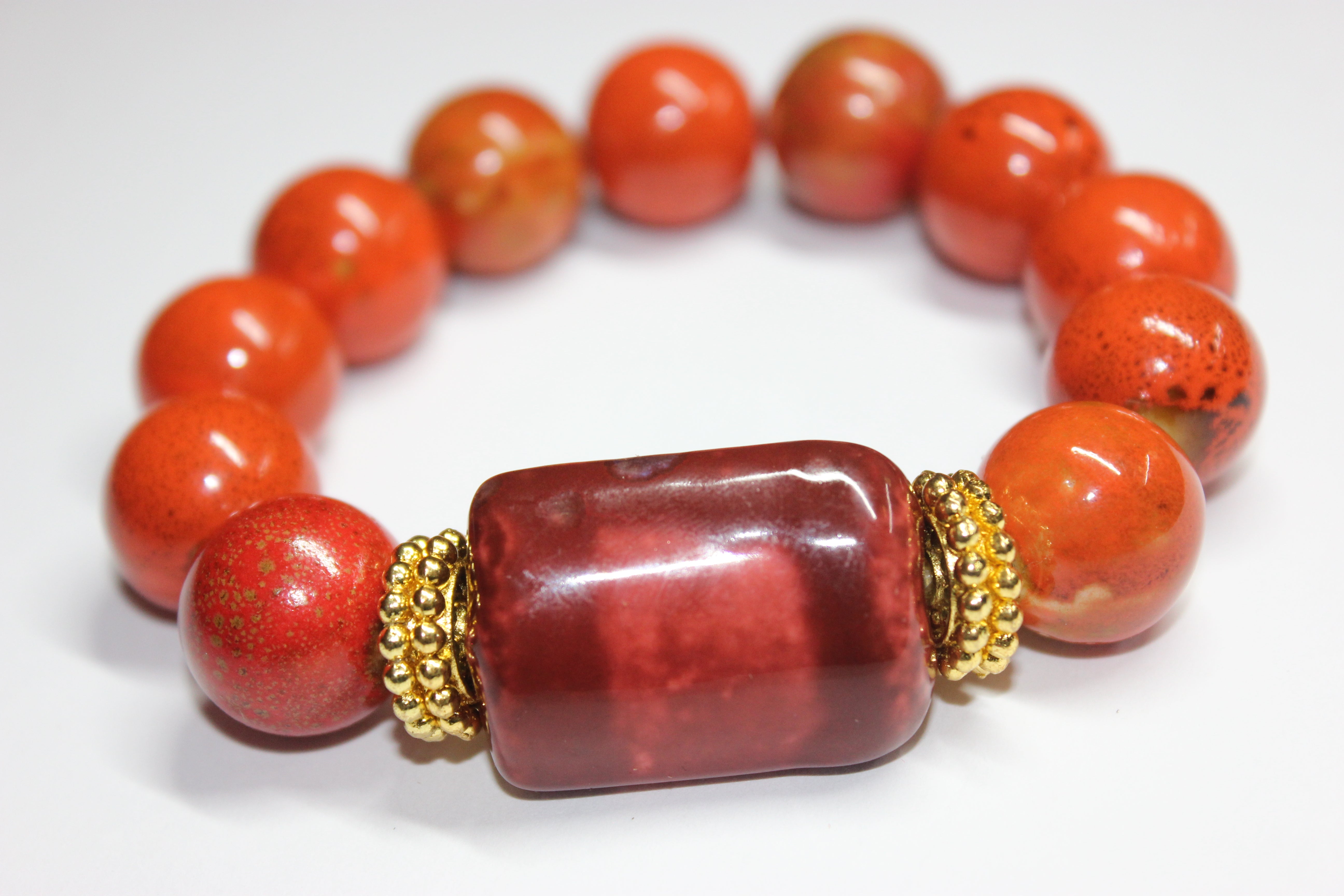 Shades Of Orange & Gold Ceramic Gemstone Bracelet