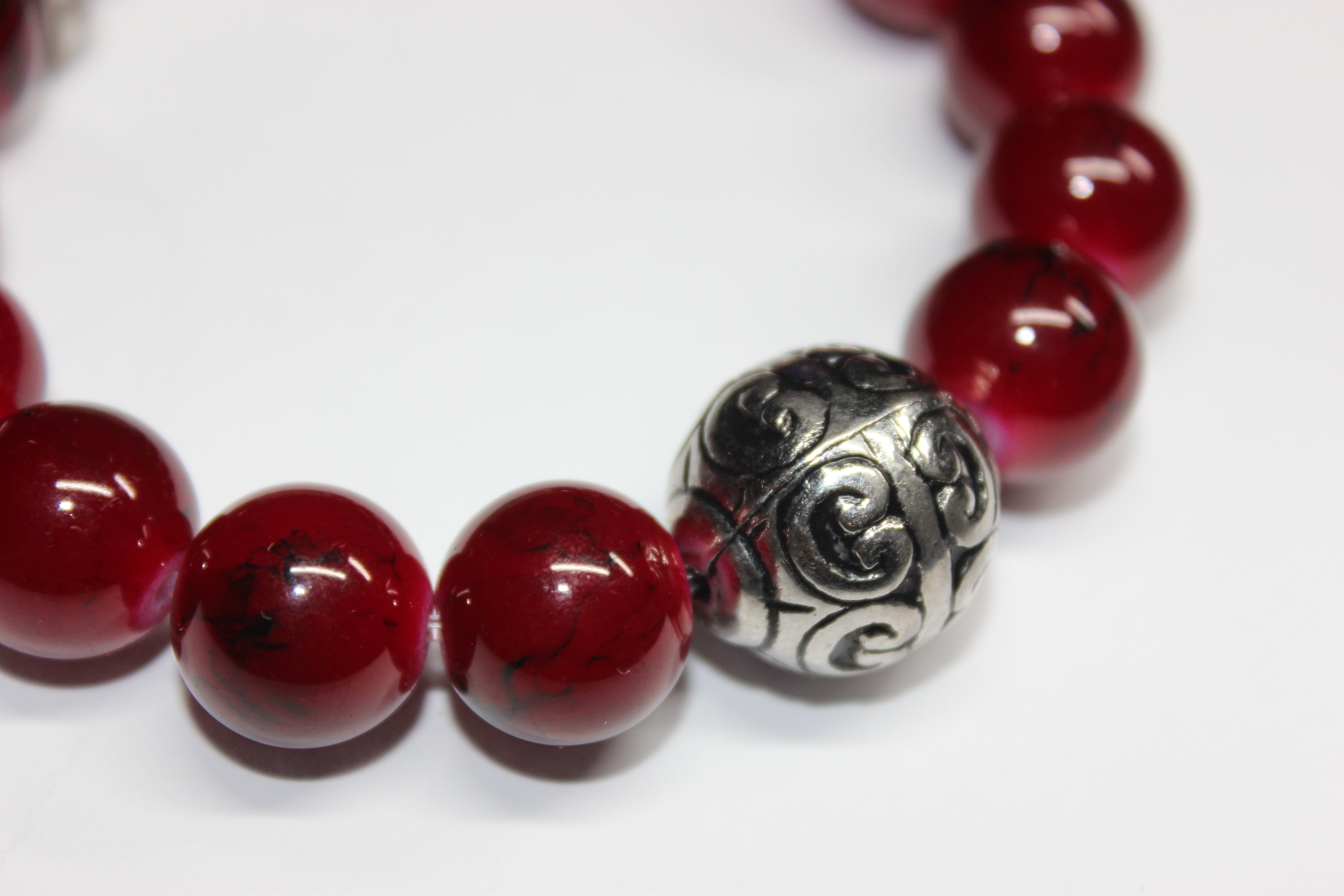 Red & Grey w/ Silver Beaded Bracelet