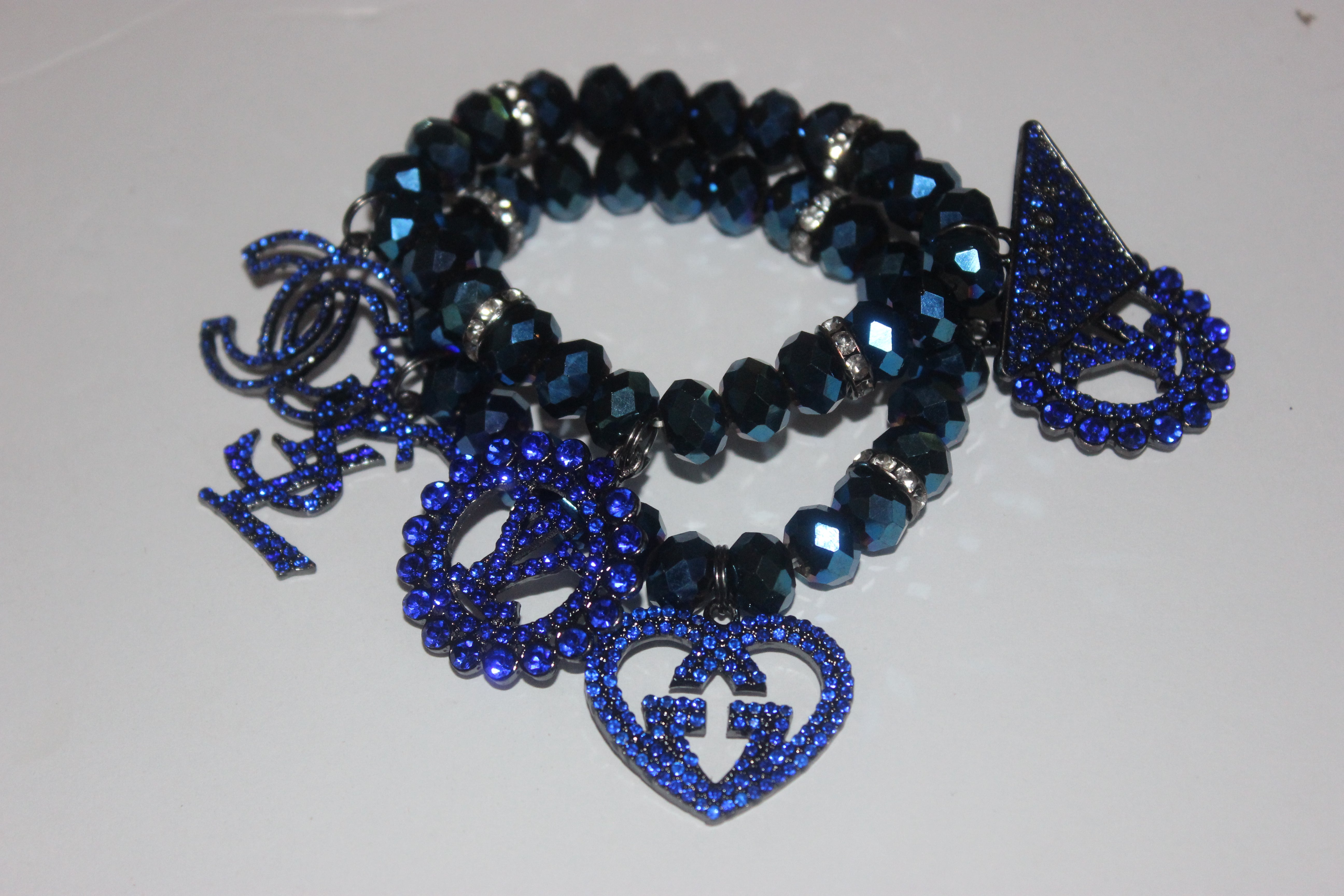 Electric Blue Crystal 2 Piece Charm Bracelet Set