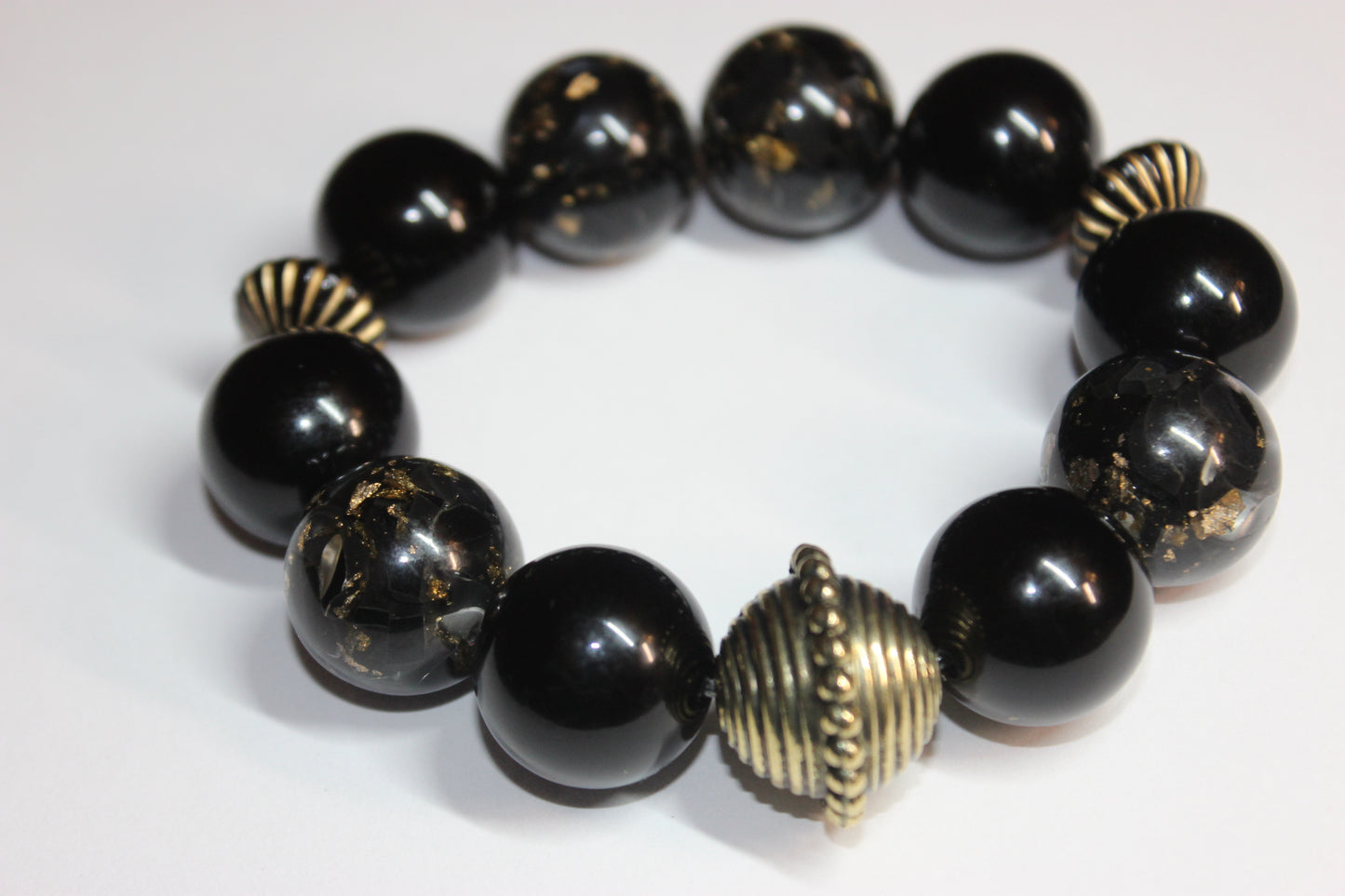 Large Black & Gold Speckled Beaded Bracelet