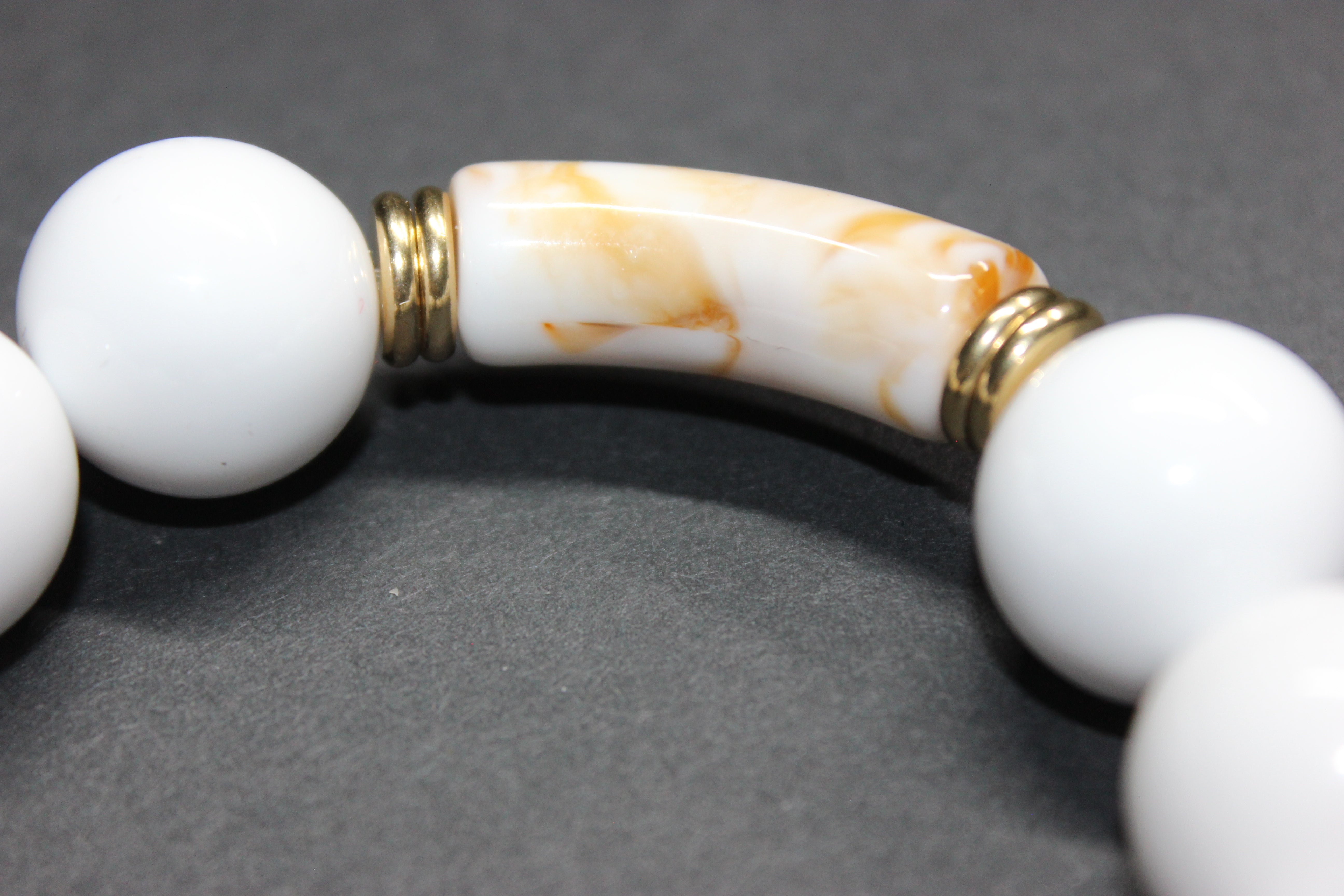 White Brown & Gold Large Beaded Bracelet