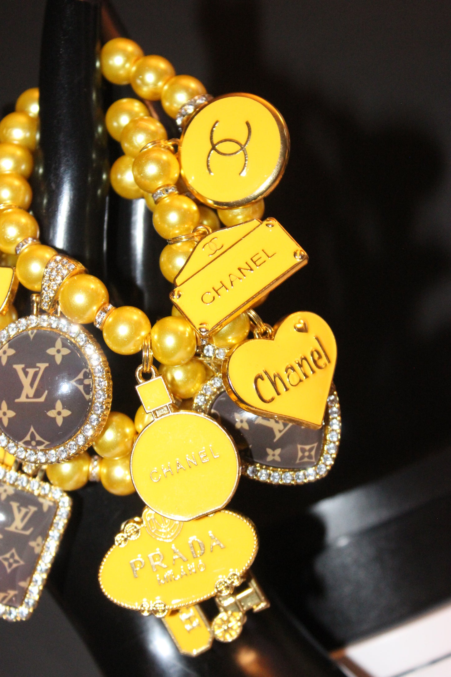 3 Piece Yellow & Gold Pearl Luxury Charm Bracelet Set
