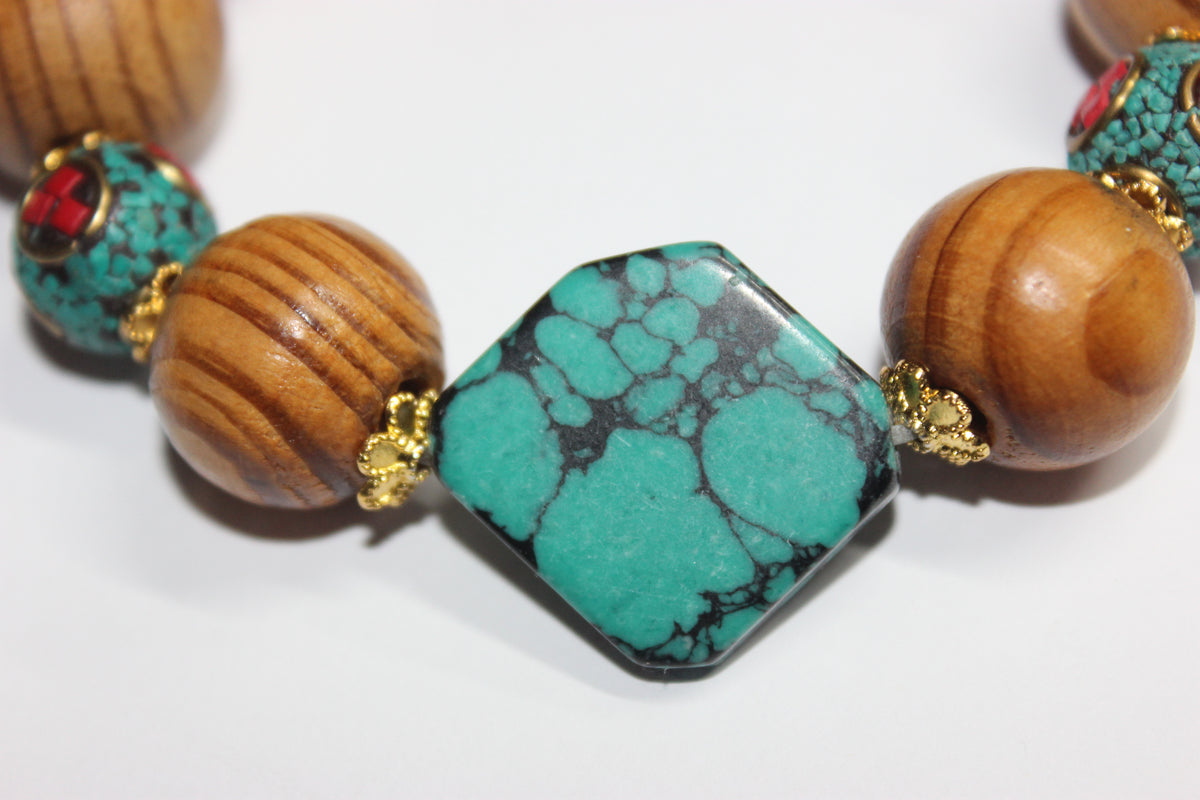Shades Of Turquoise Wood Beaded Bracelet