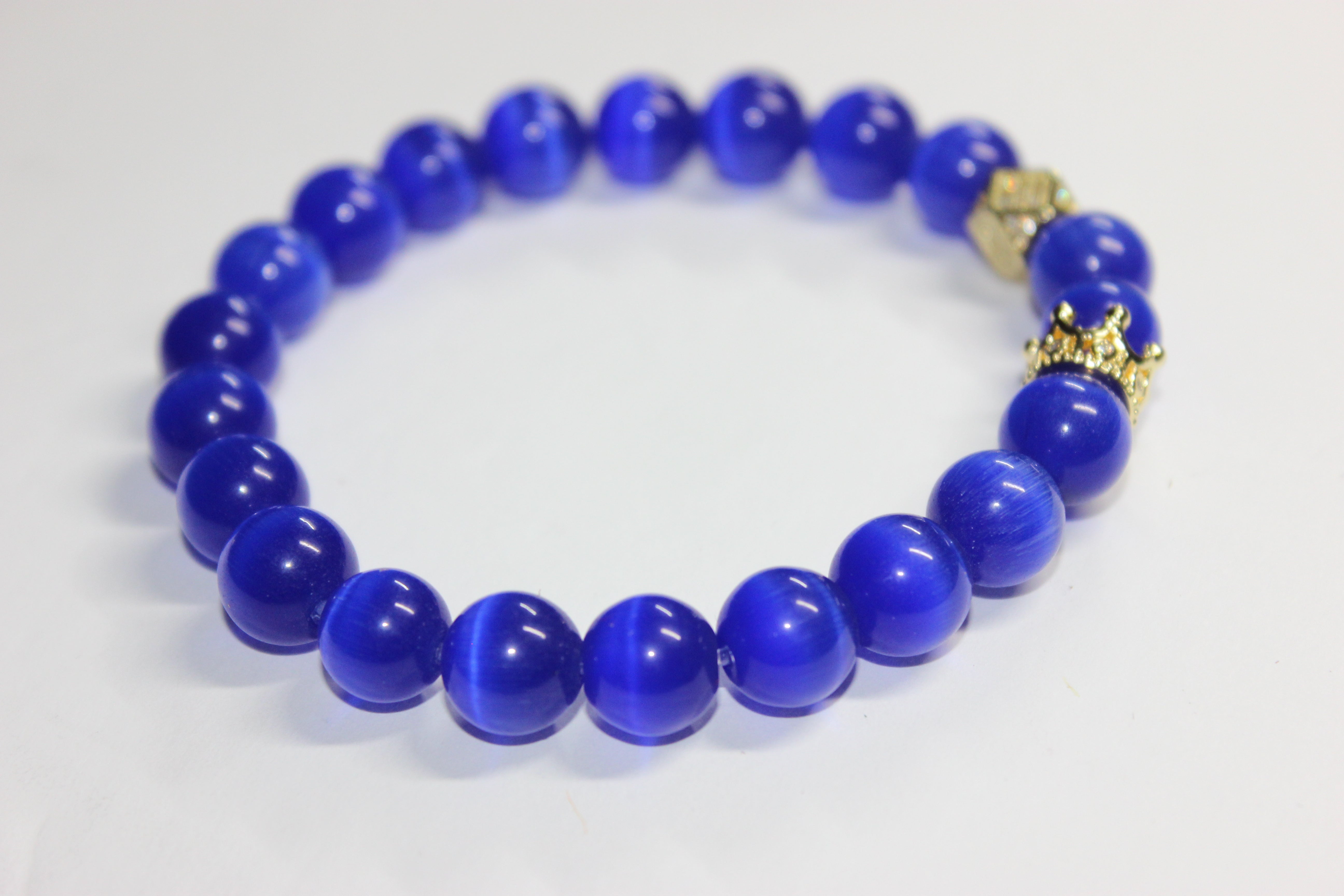 Blue & Gold w/ Crown Beaded Bracelet