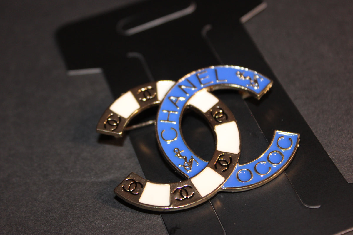 Blue Gold & White Brooch Pin
