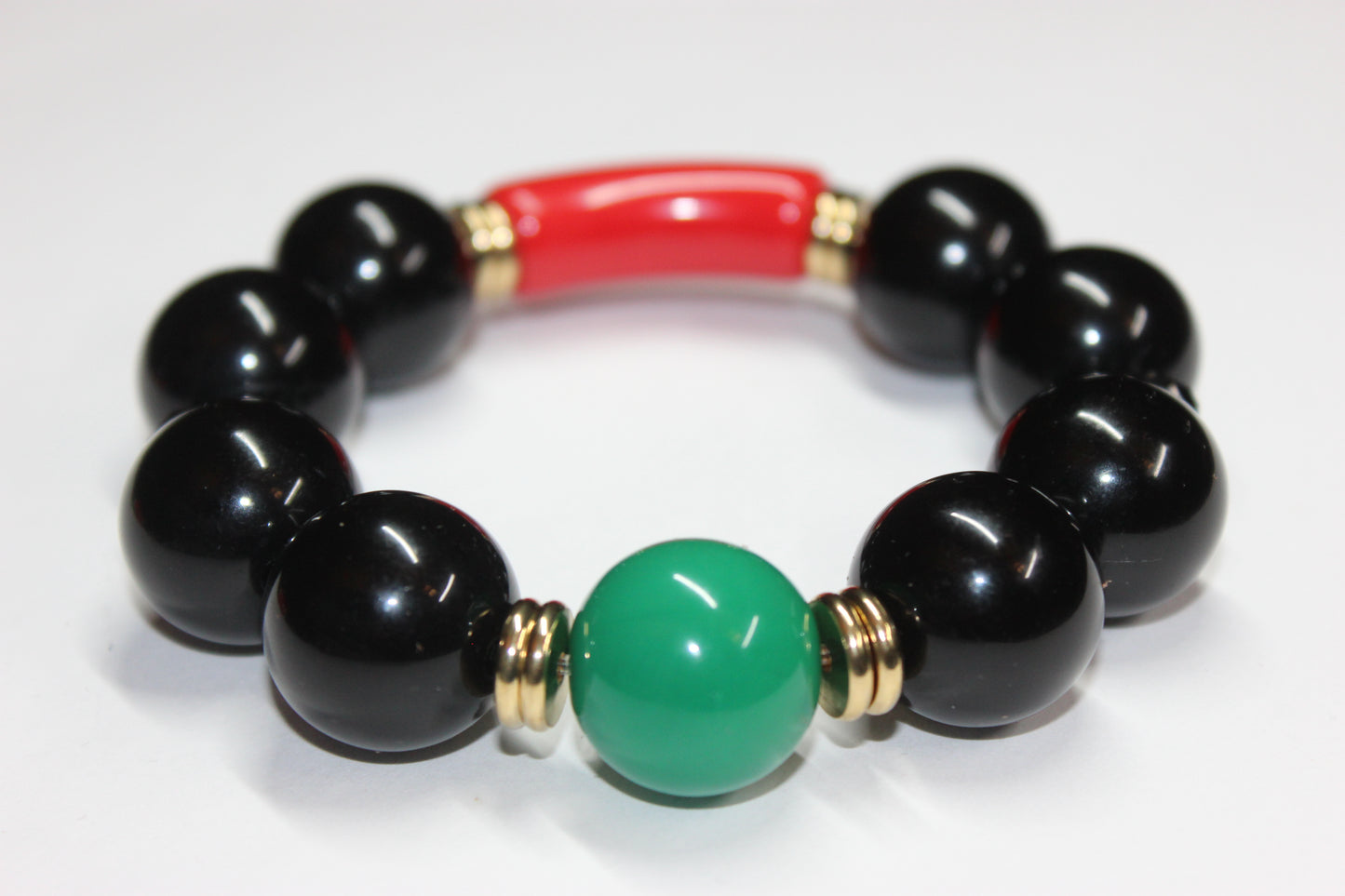 CBC Exclusive Large Beaded Bracelet- Black/Red/Green/Gold