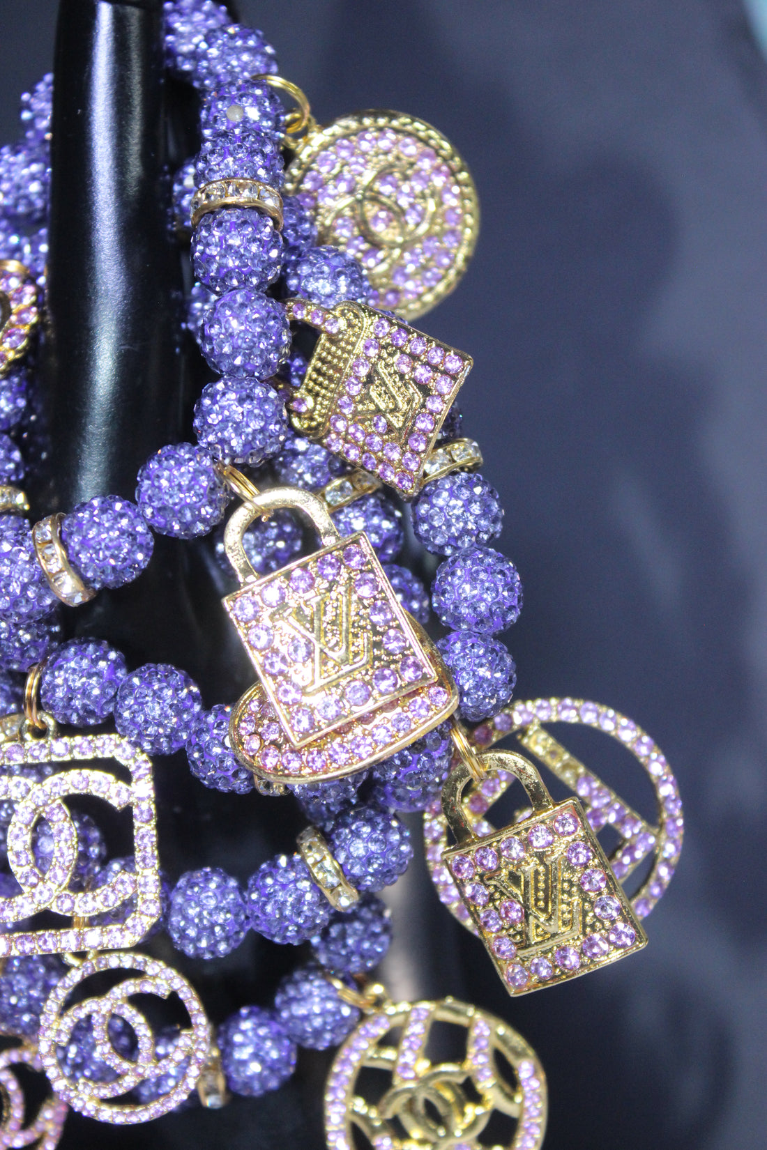 4 Piece Purple & Gold Rhinestone Charm Bracelet Set