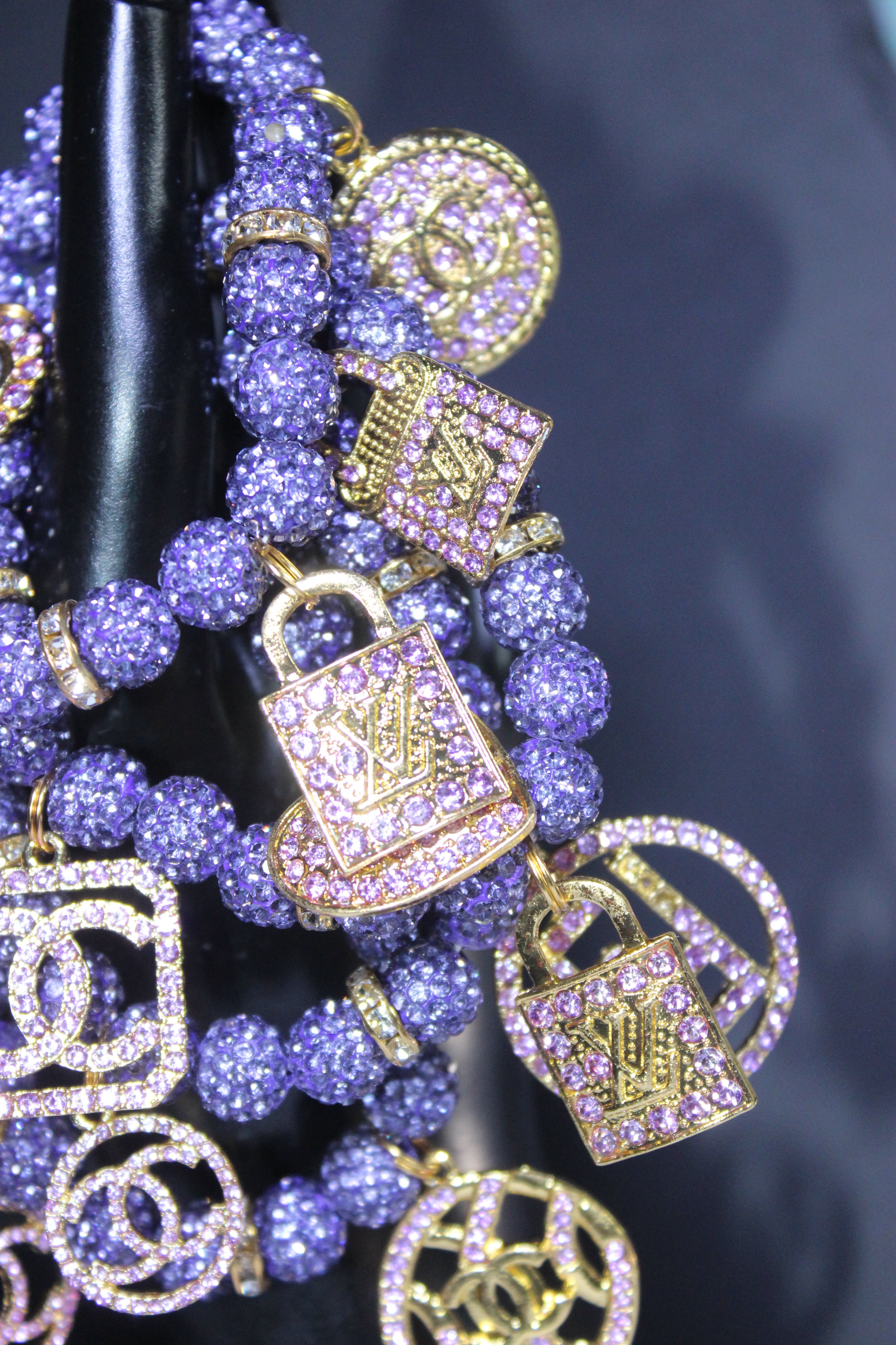 4 Piece Purple & Gold Rhinestone Charm Bracelet Set