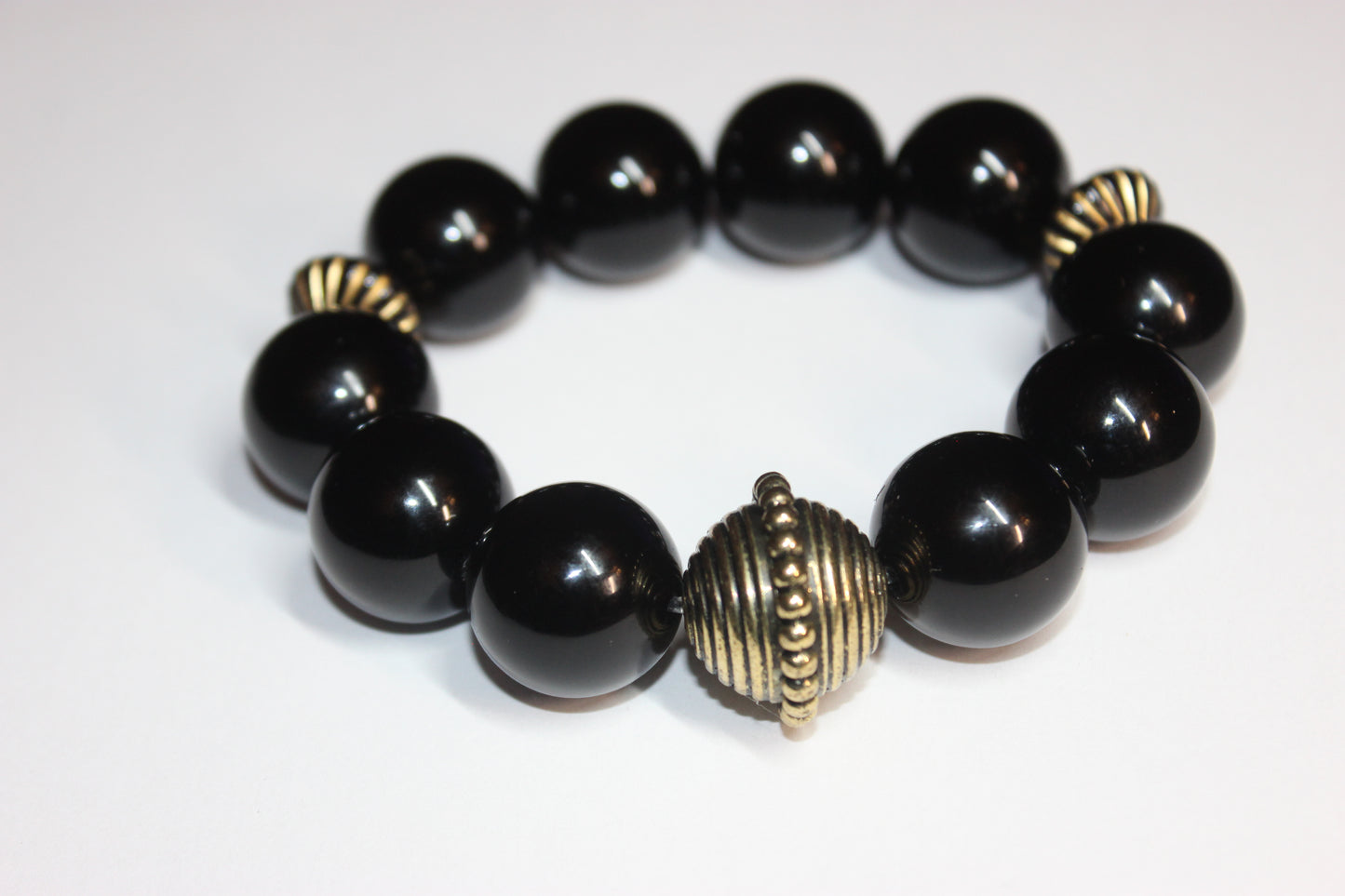 Large Beaded Black & Gold Bracelet