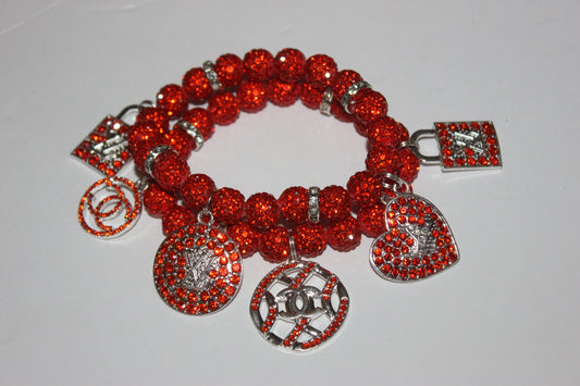 2 Piece Orange Rhinestone Charm Bracelet Set
