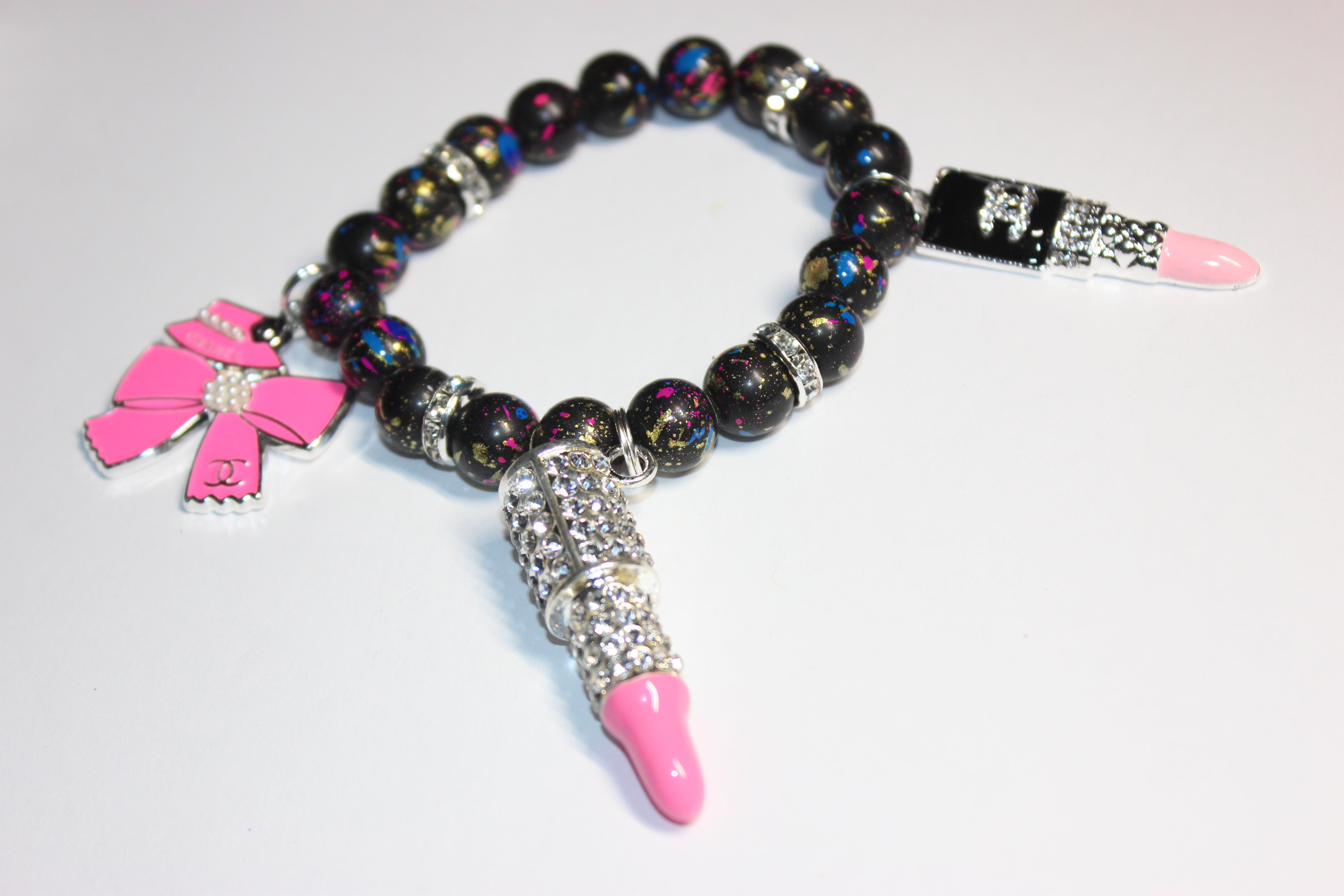 Black Pink & White Charm Bracelet (1)