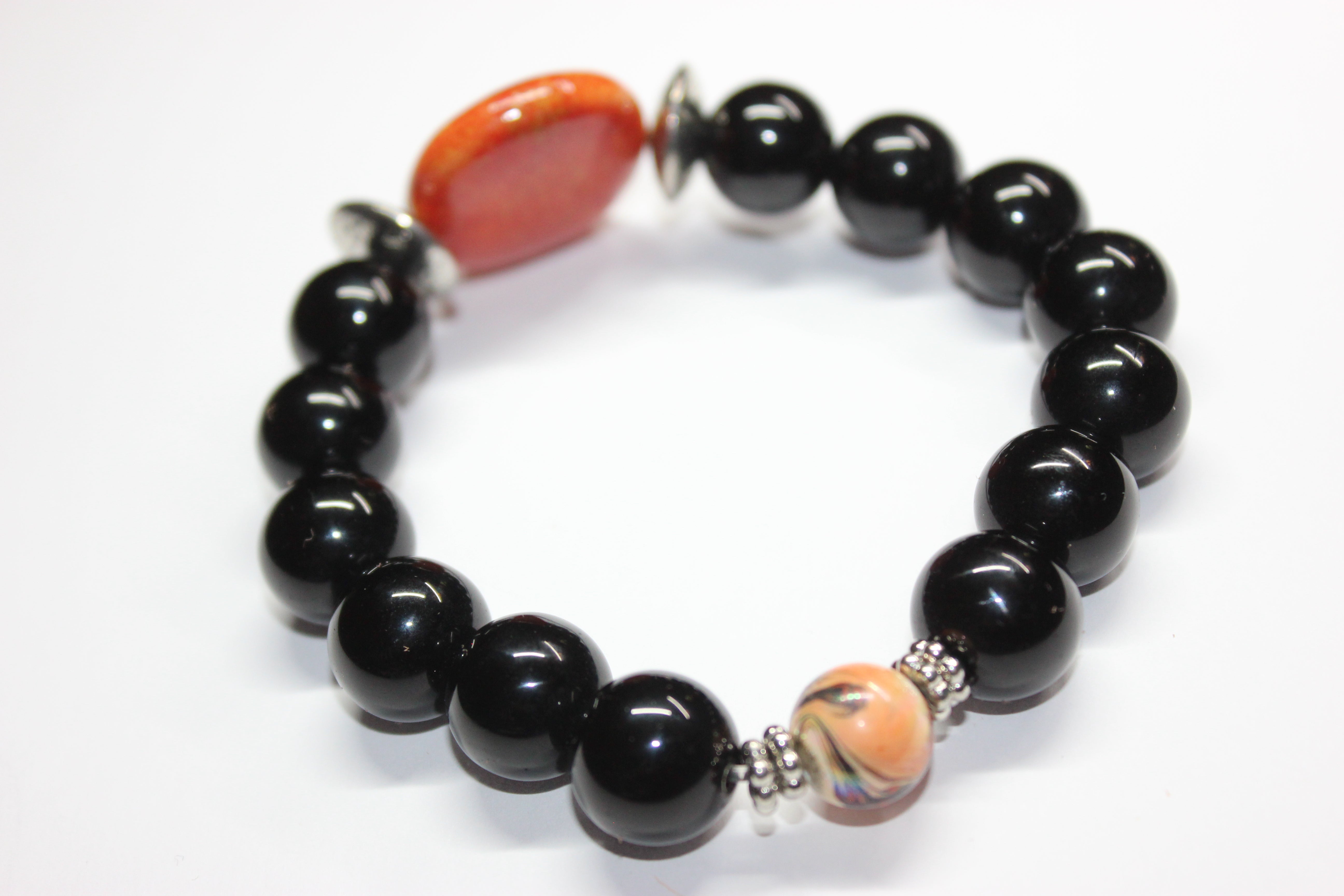 Black & Orange w/ Silver Beaded Bracelet
