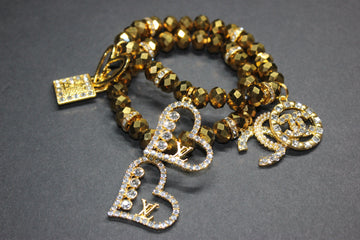 2 Piece Gold Crystal Charm Bracelet Set