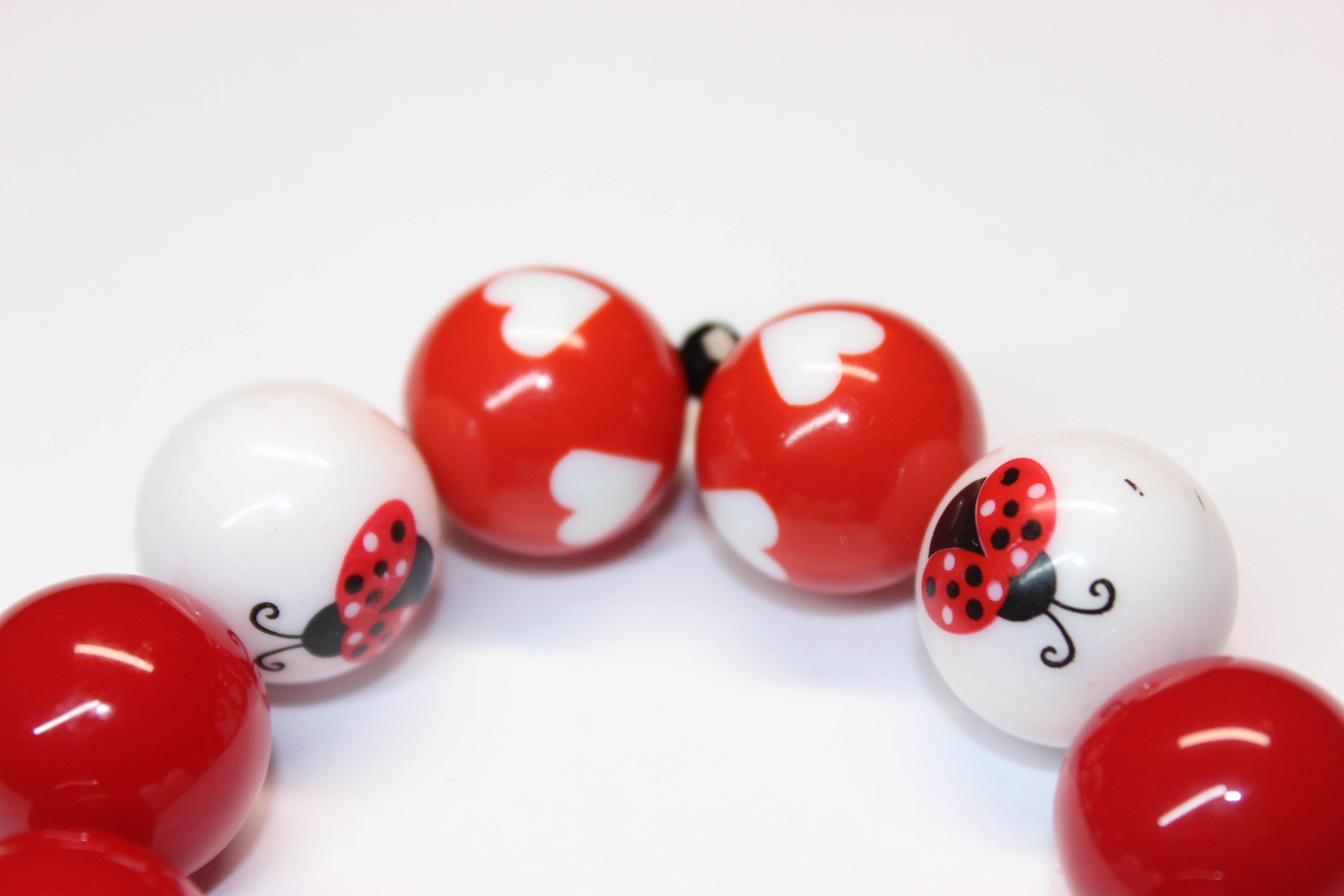 Red & White Ladybug Beaded Bracelet