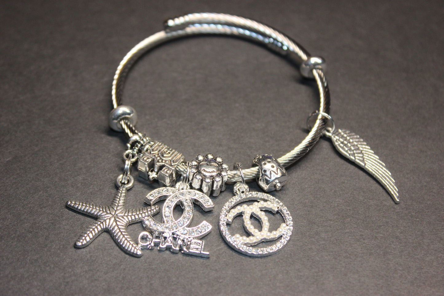Silver Charm Bangle Bracelet