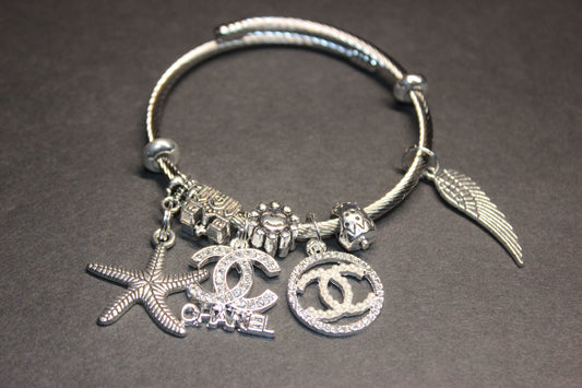 Silver Charm Bangle Bracelet