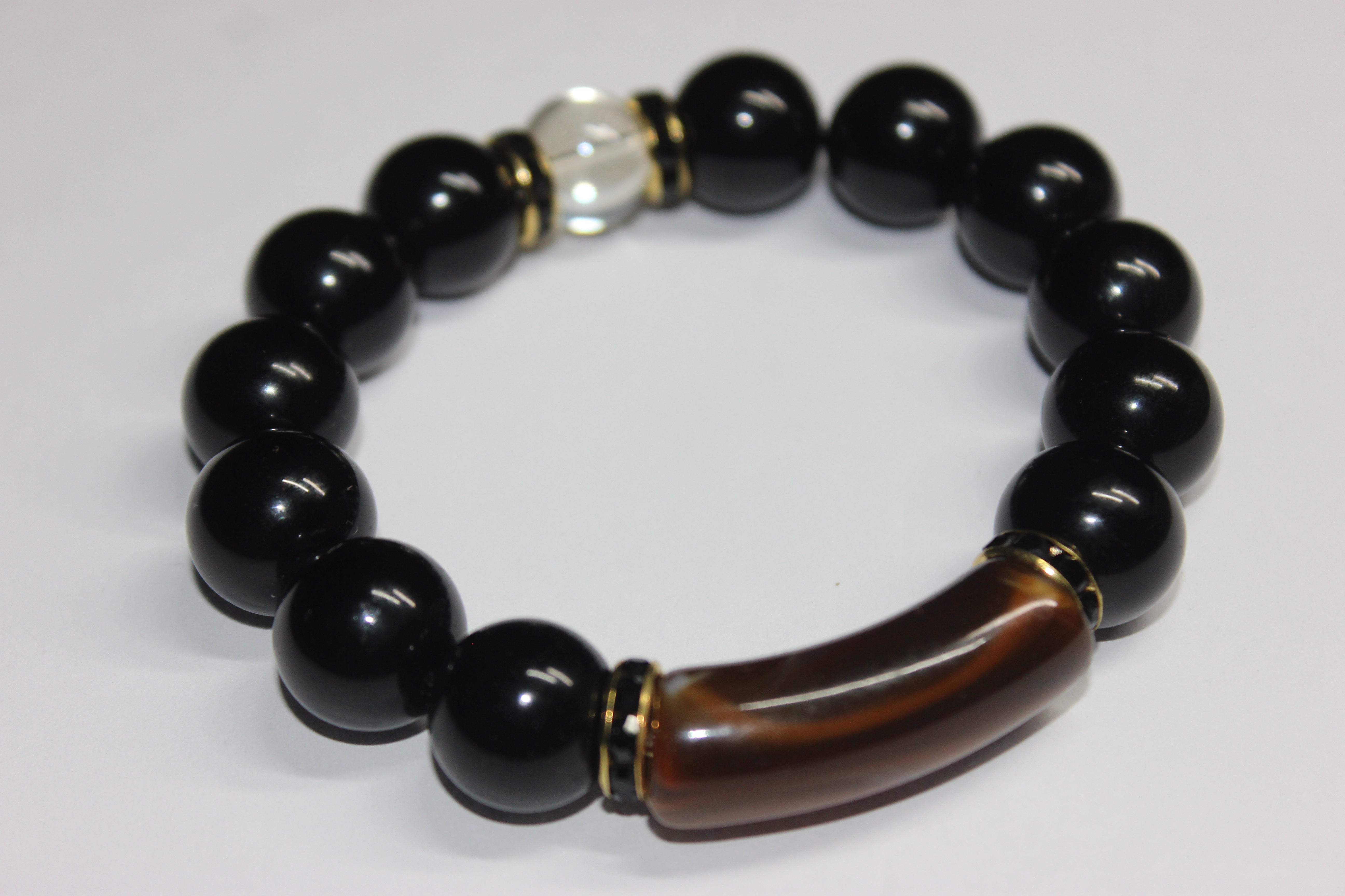 Black Brown with Gold Beaded Bracelet