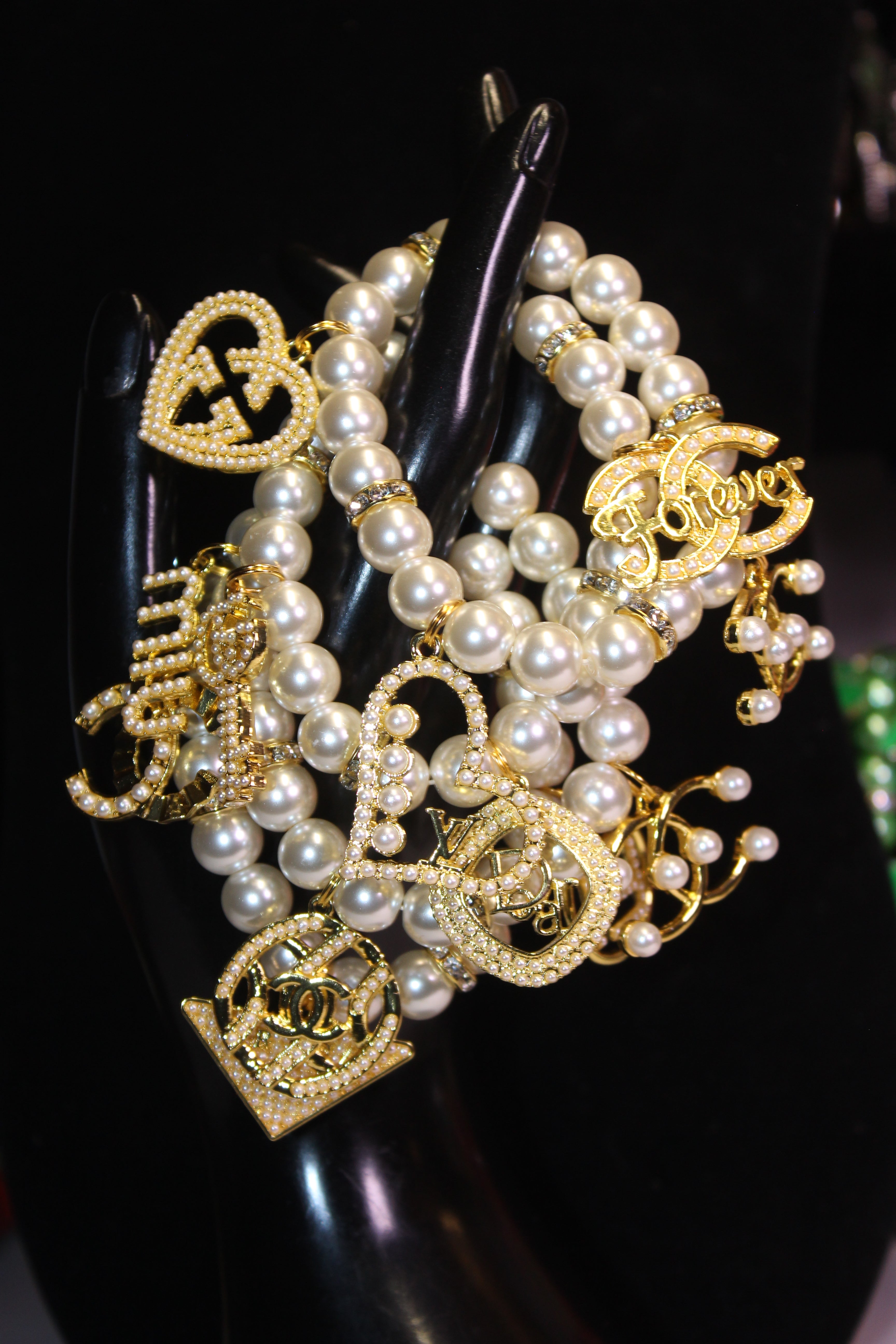 4 Piece Pearl & Gold Luxury Charm Bracelet Set