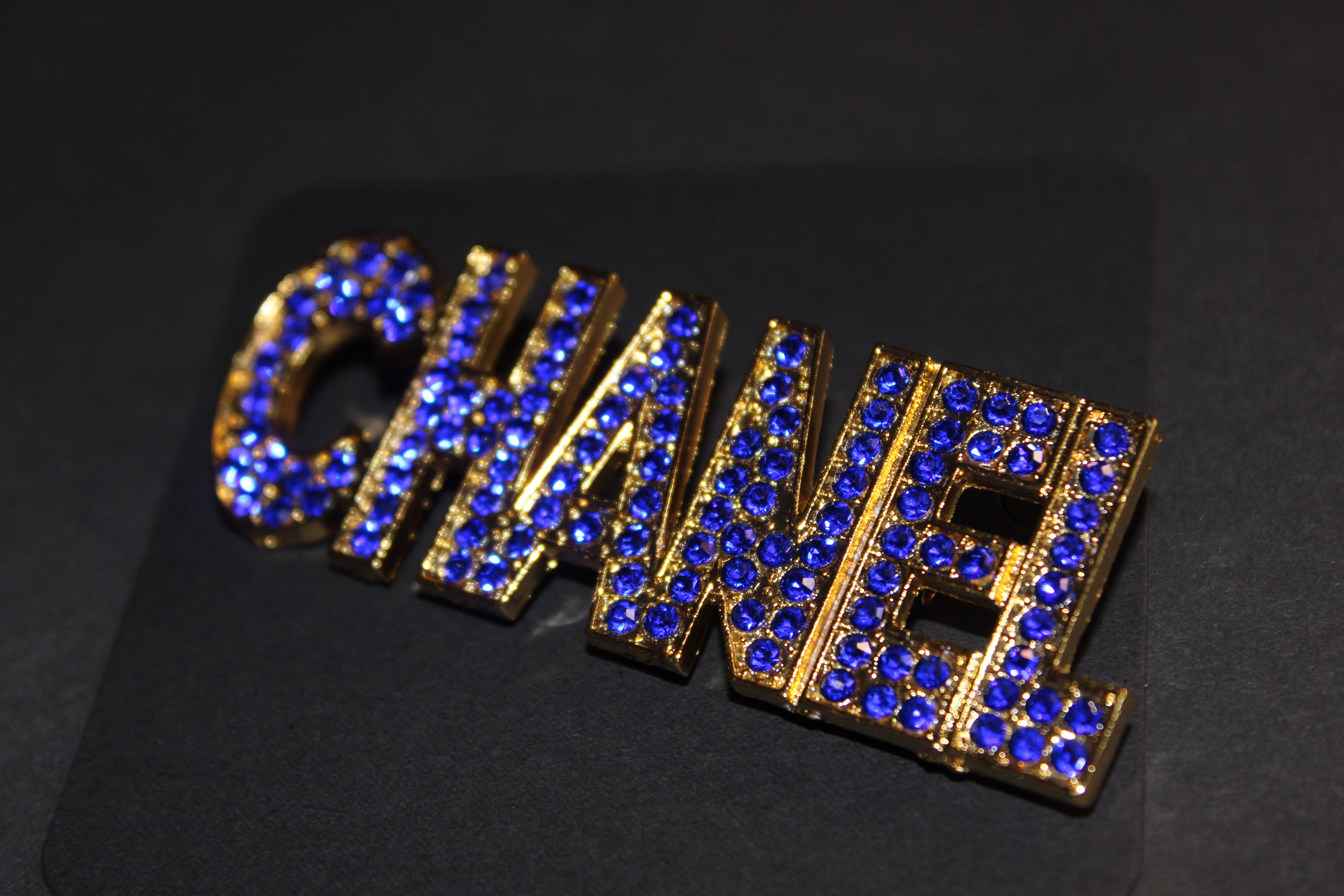 Blue & Gold Rhinestone Brooch Pin
