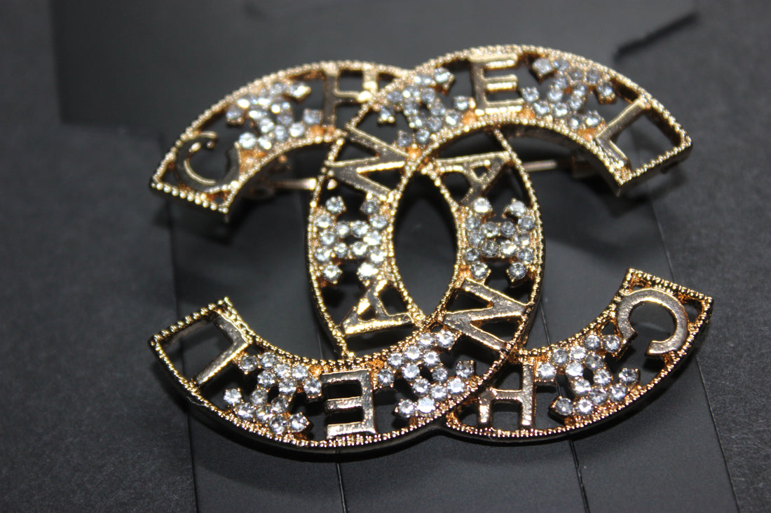 Gold Rhinestone Brooch Pin