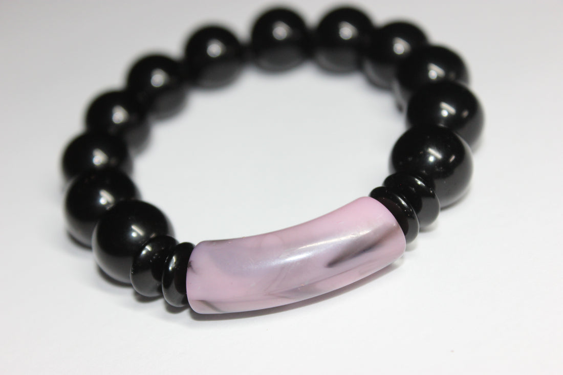 Black & Marble Pink Beaded Bracelet