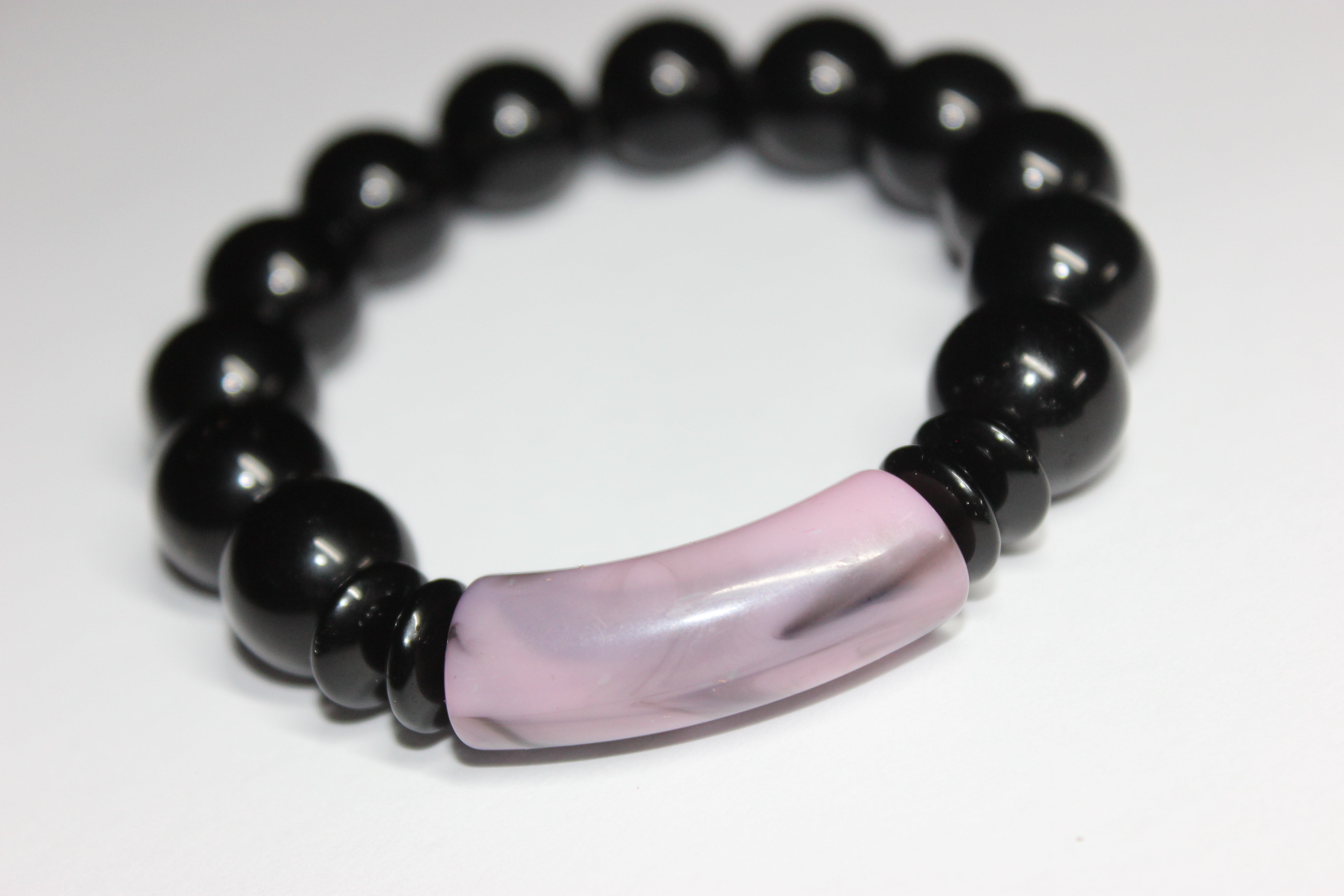 Black & Marble Pink Beaded Bracelet