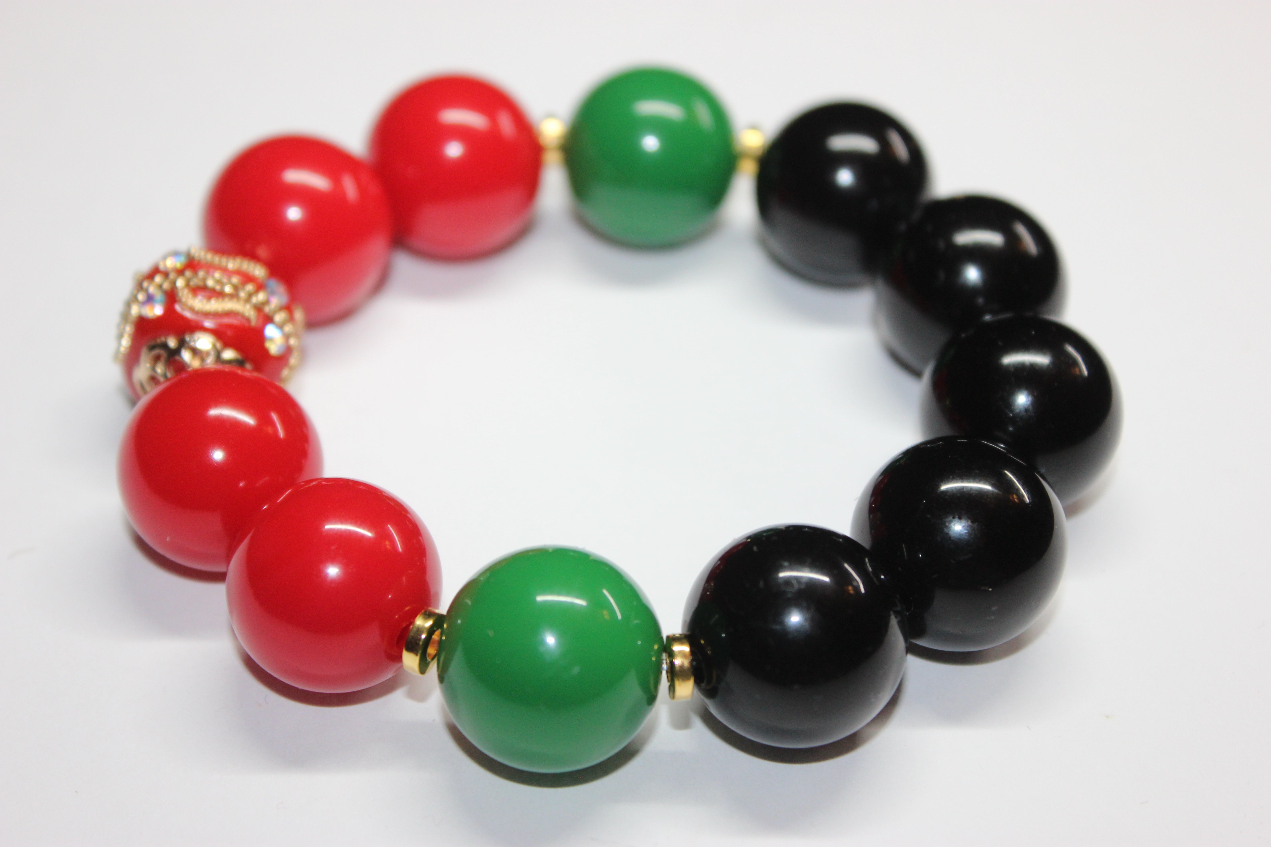 CBC Exclusive Large Beaded Bracelet Red/Black/Green w Gold