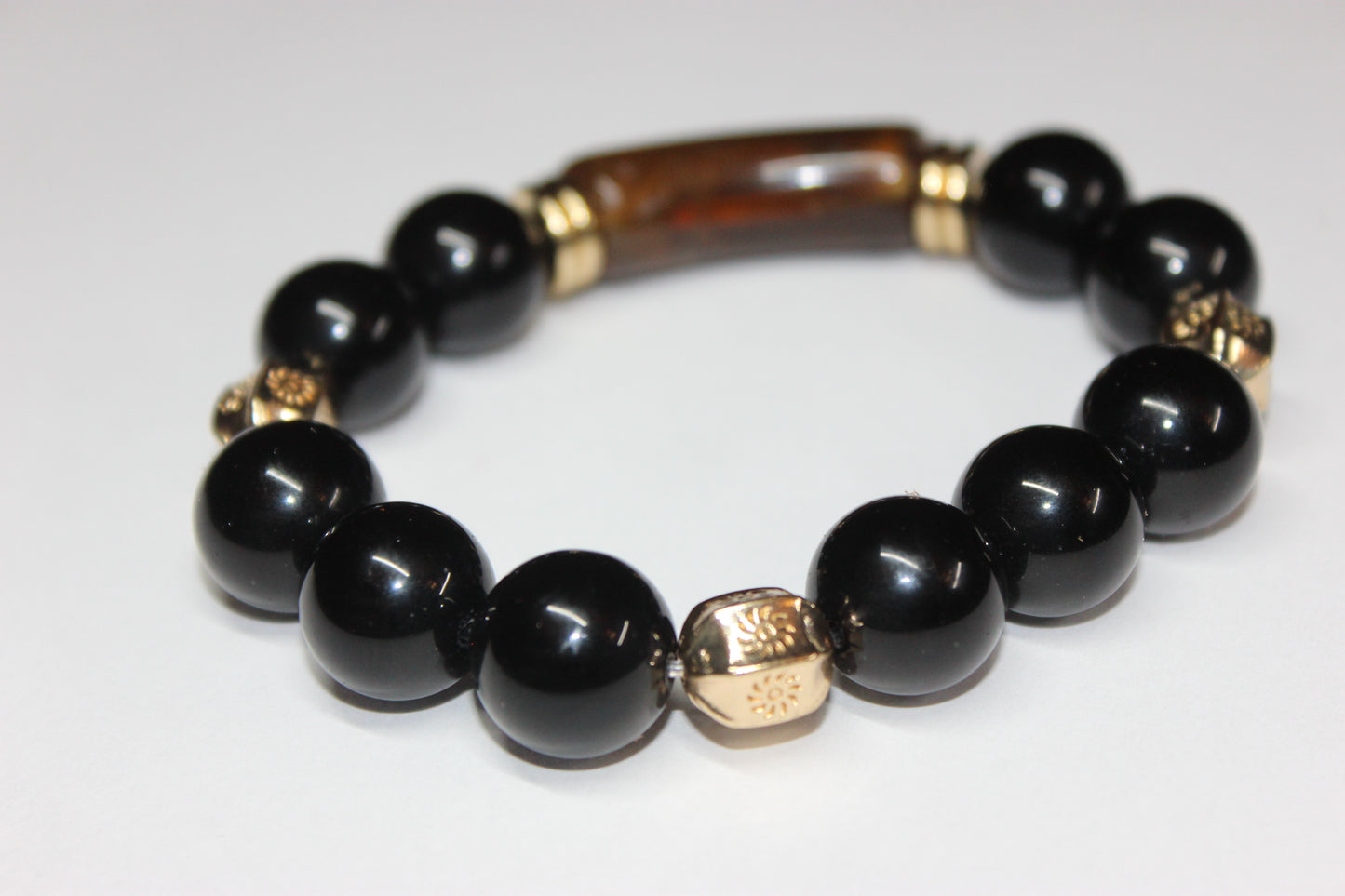 Black Brown & Gold Beaded Bracelet