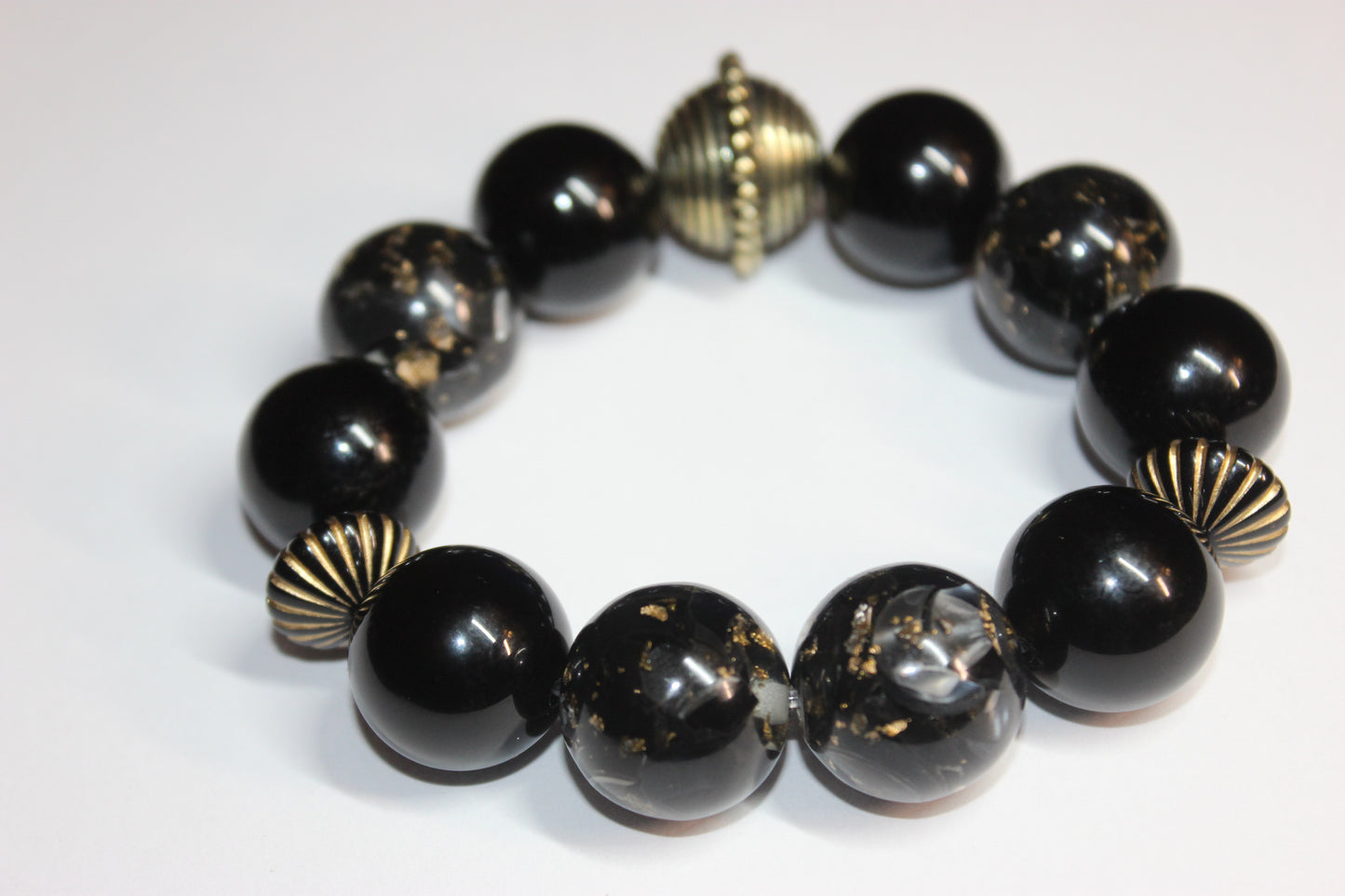 Large Black & Gold Speckled Beaded Bracelet