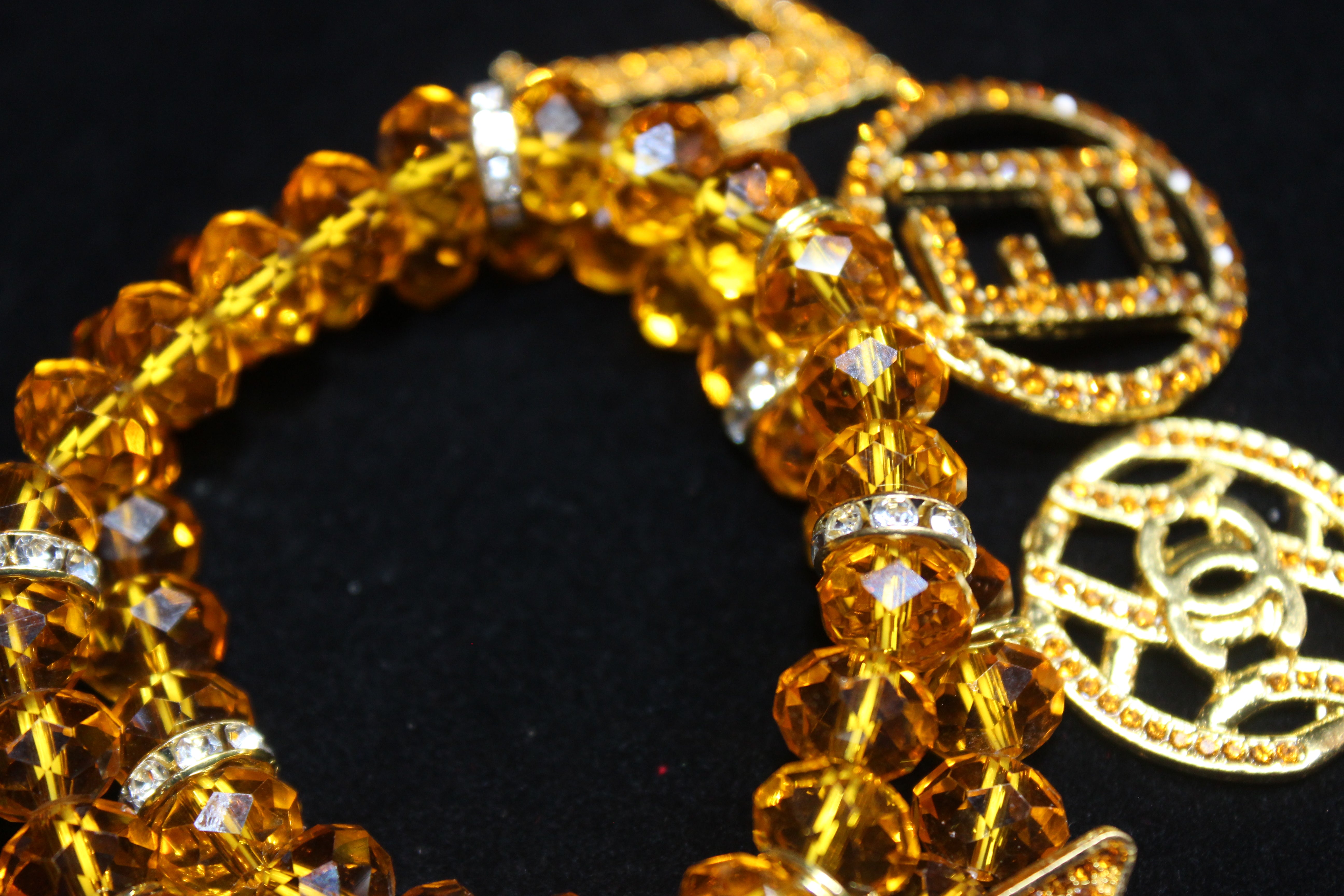 2 Piece Topaz & Silver Crystal Charm Bracelet Set