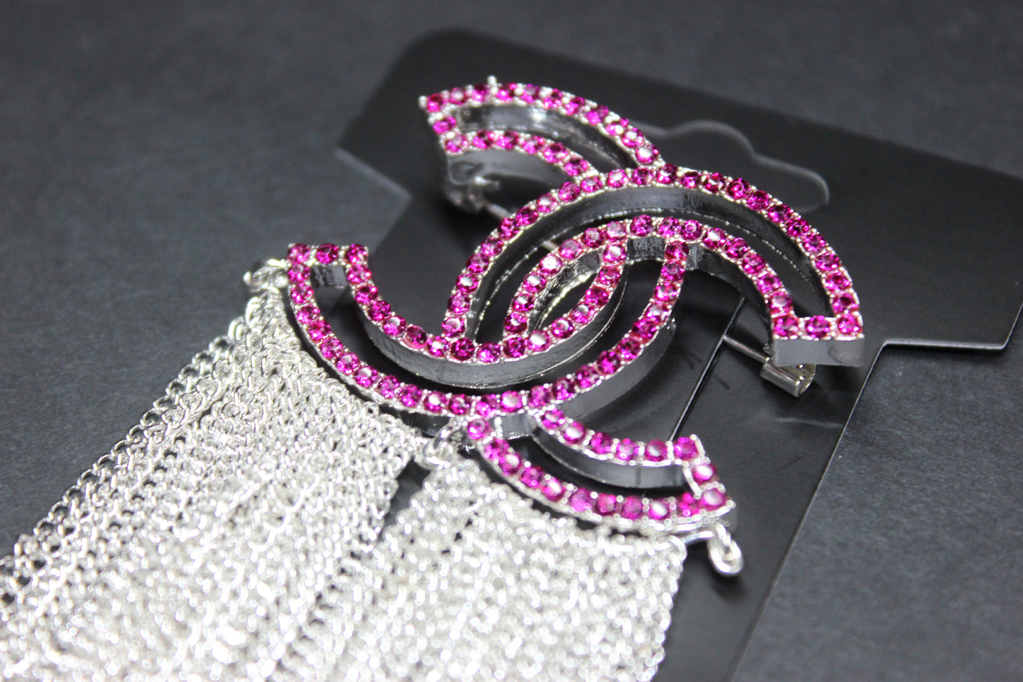Hot Pink & Silver Rhinestone Chain Brooch Pin