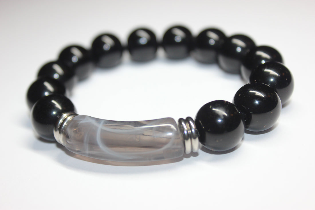 Black Grey & Silver Beaded Bracelet