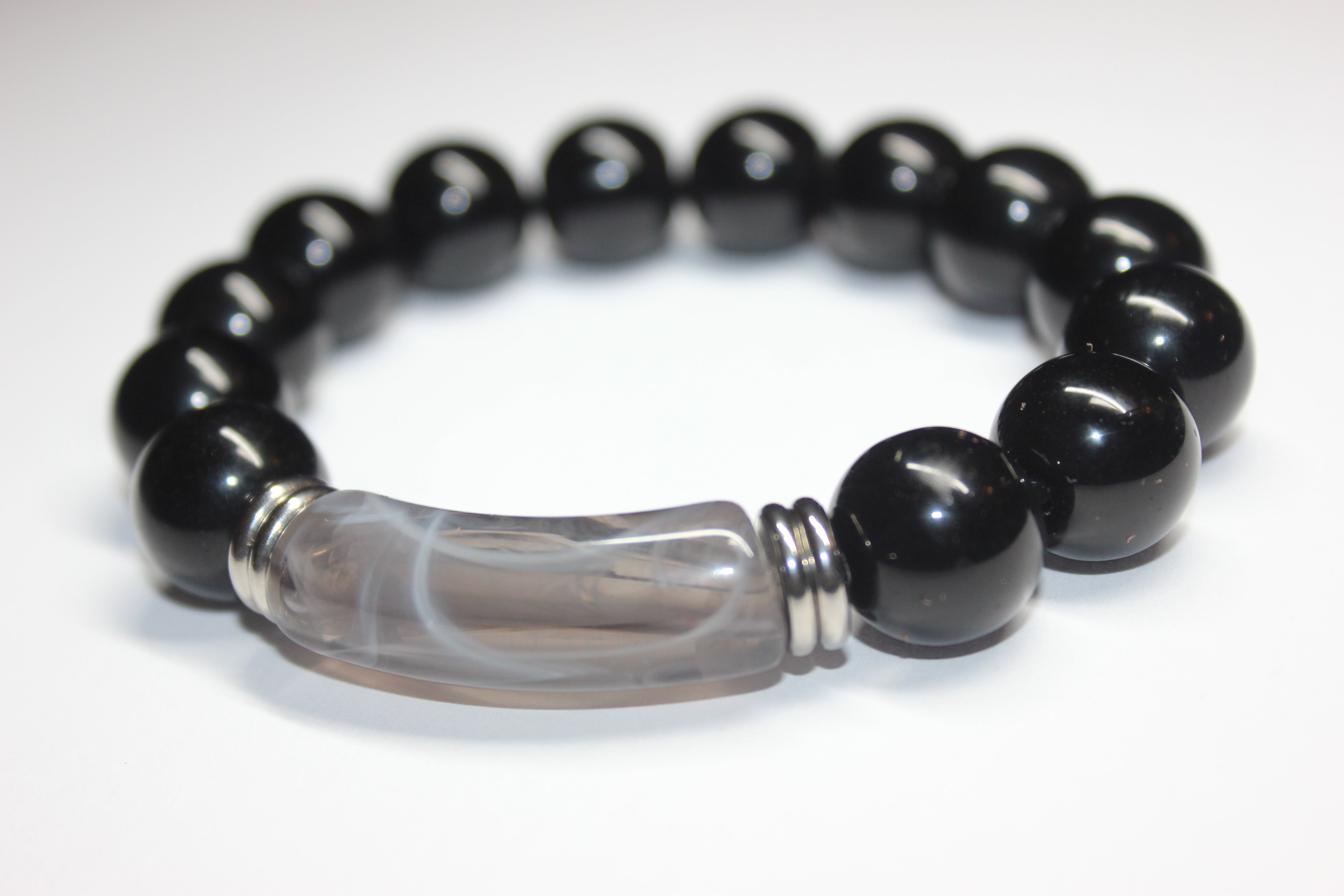 Black Grey & Silver Beaded Bracelet