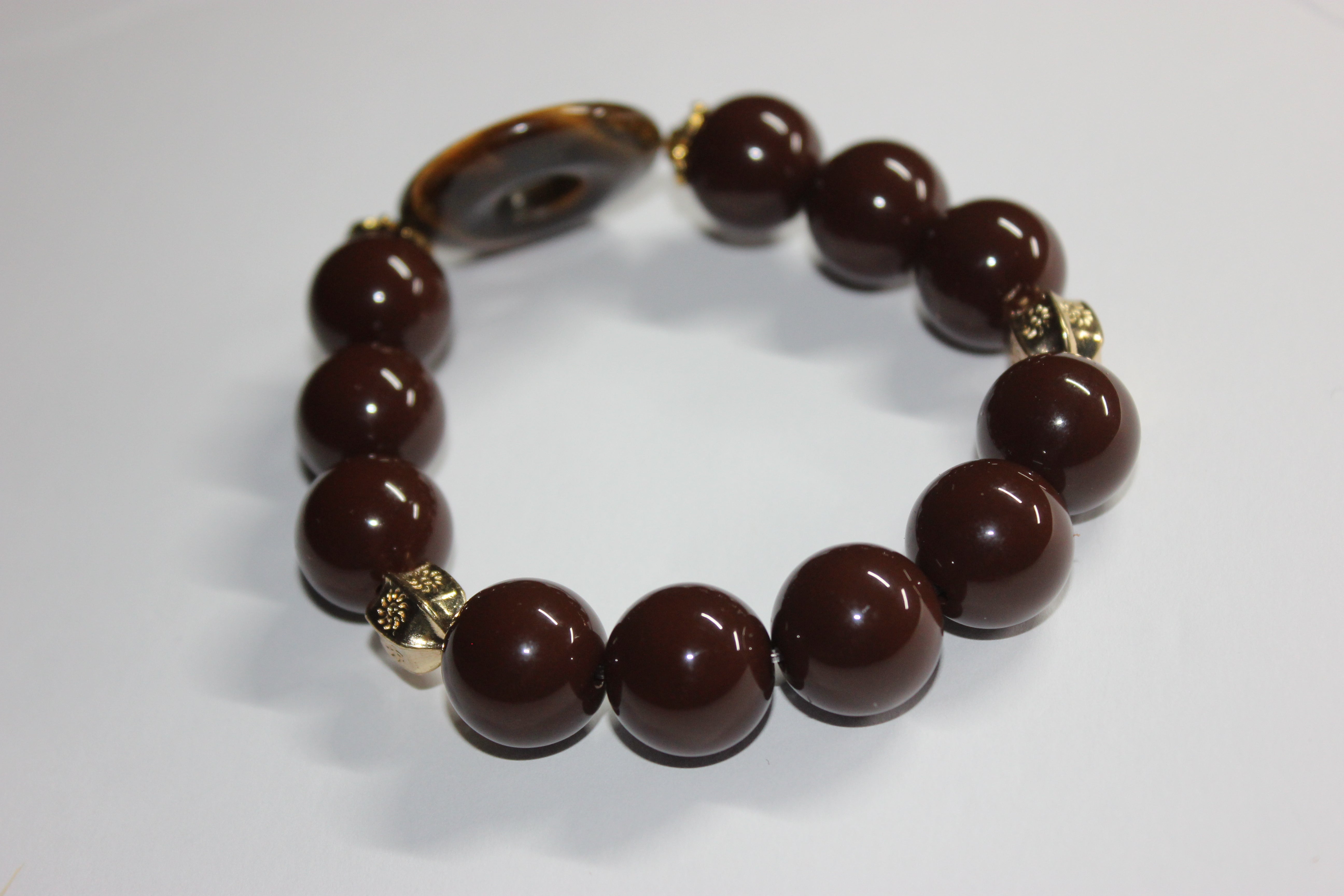 Chocolate Tiger Eye w/ Gold Beaded Bracelet