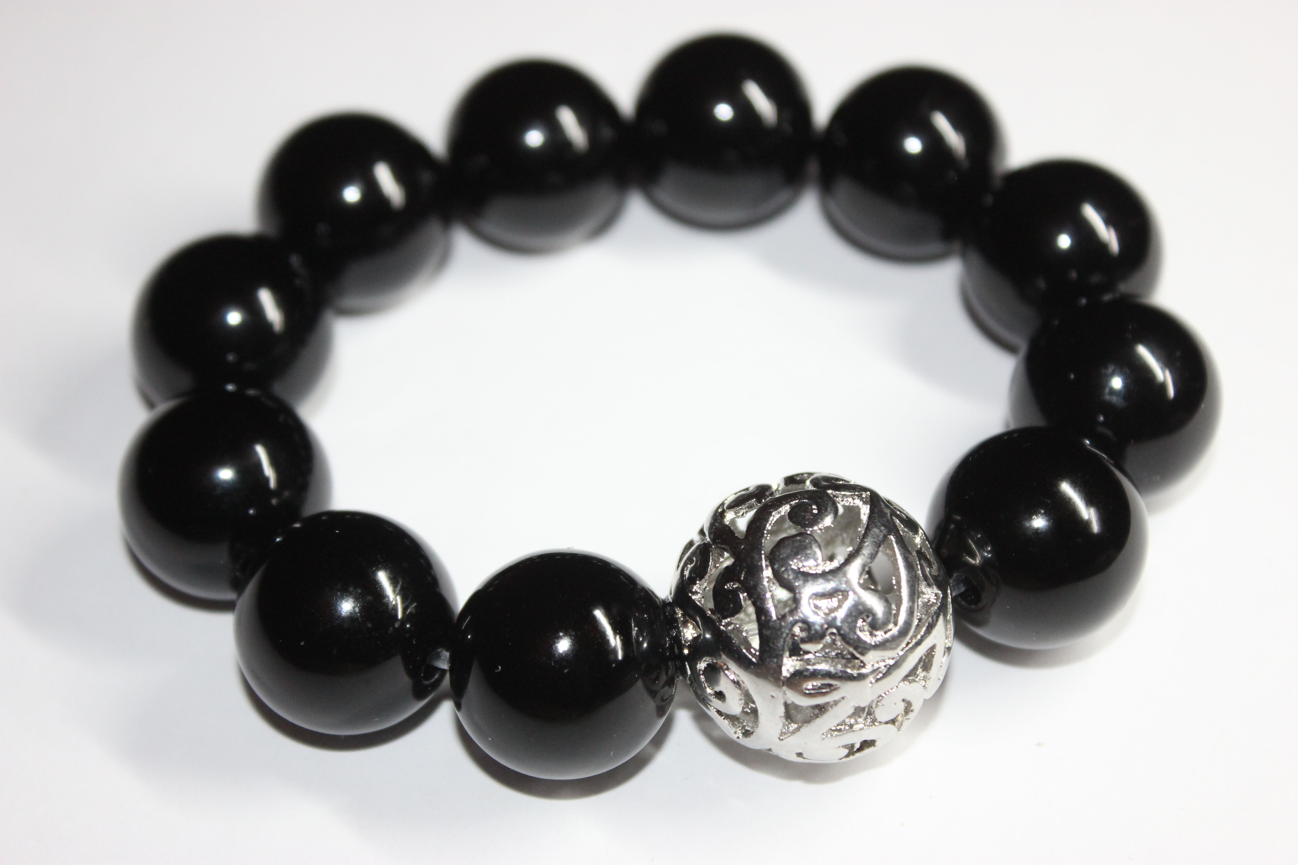 Large Black & Silver Beaded Bracelet