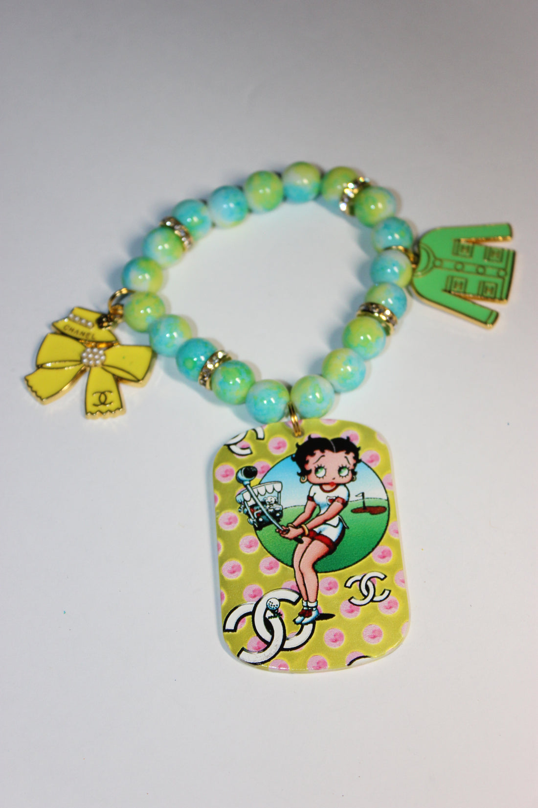 Aquamarine/Yellow & Greene W/ Gold Charm Bracelet (1)