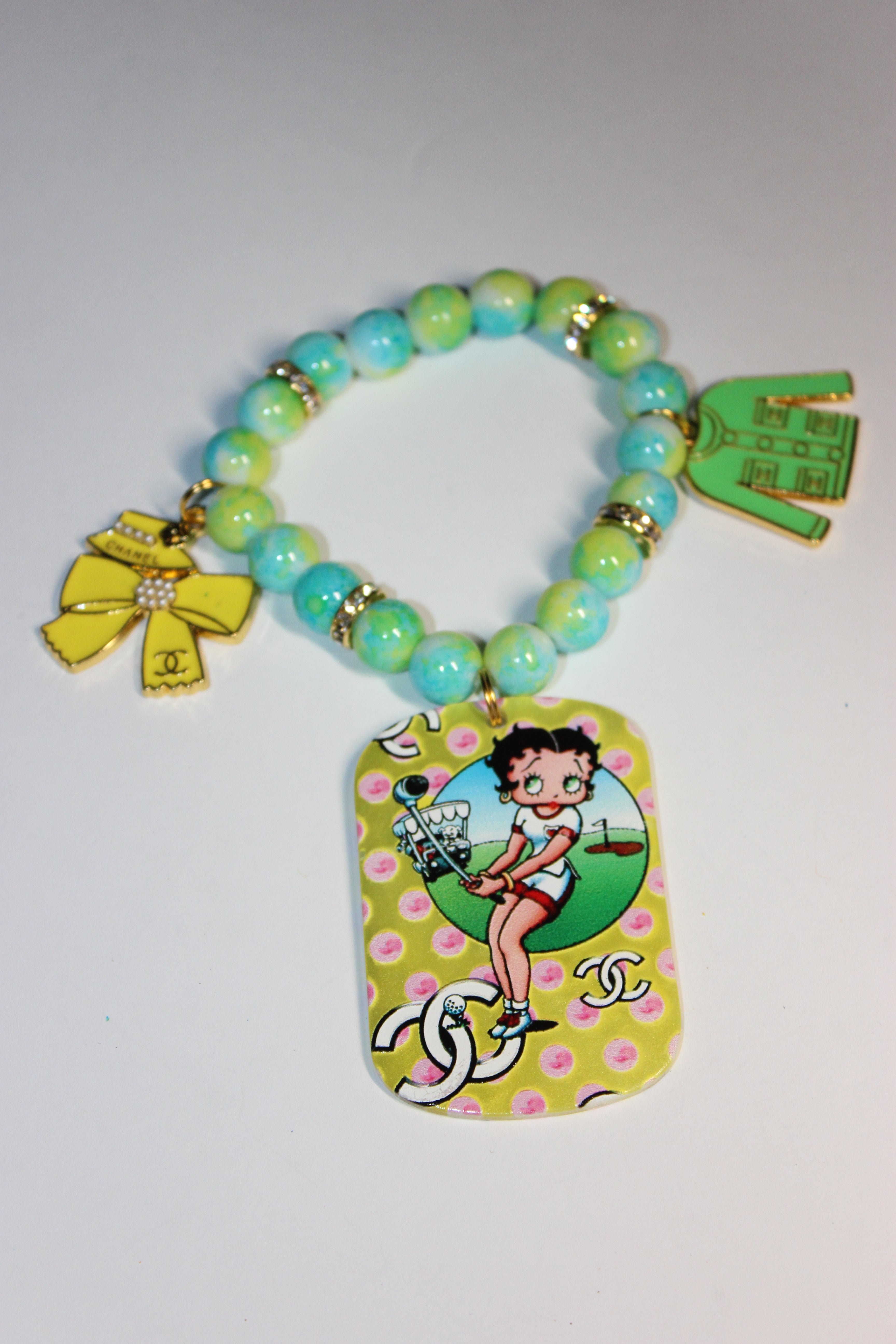 Aquamarine/Yellow & Greene W/ Gold Charm Bracelet (1)